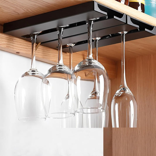 2Pcs Wine Glass Holder，Stemware Rack Plastic Punch-free Hanging Under Cabinet for Bar,Kitchen and Restaurant (black)