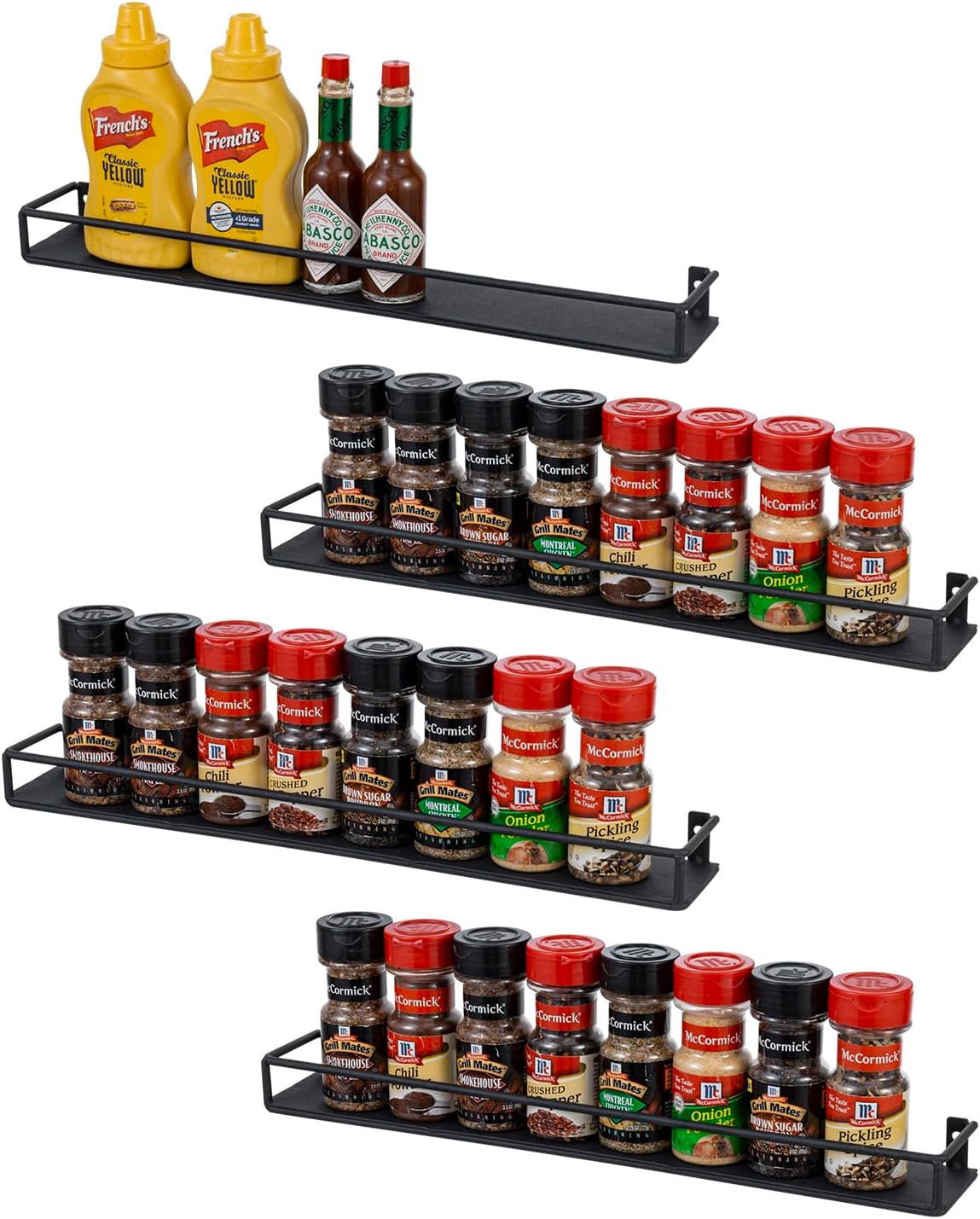 MyGift 16 Inch Wall Mounted Black Metal Nail Polish and Essential Oil Display Shelves, Kitchen Hanging Racks for Seasoning Shakers or Spice Jars, Set of 5