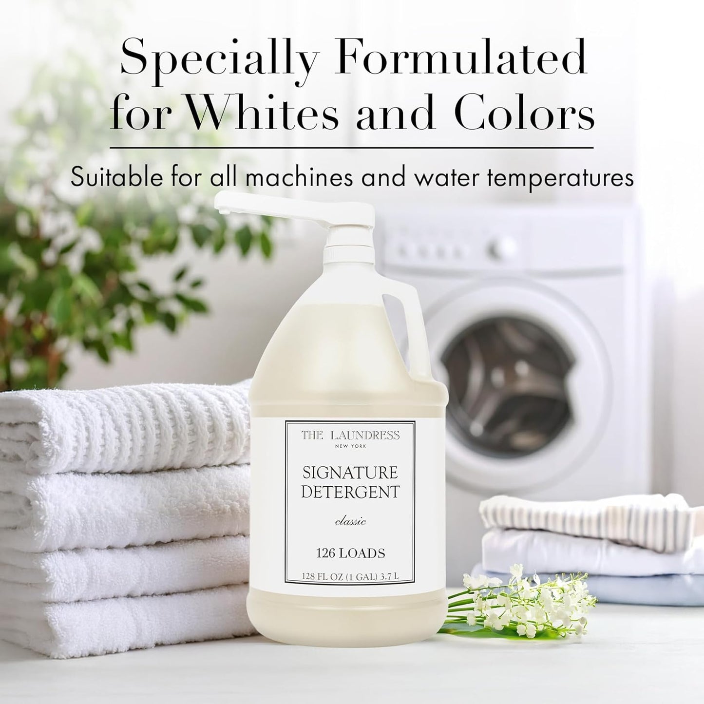 The Laundress Luxury Laundry Detergent, Gallon Pump, 126 Loads, Scented Signature Classic Fragrance, Concentrated Triple Enzyme Deep Cleaning and Targeted Stain Remover, 96% USDA Biobased Product