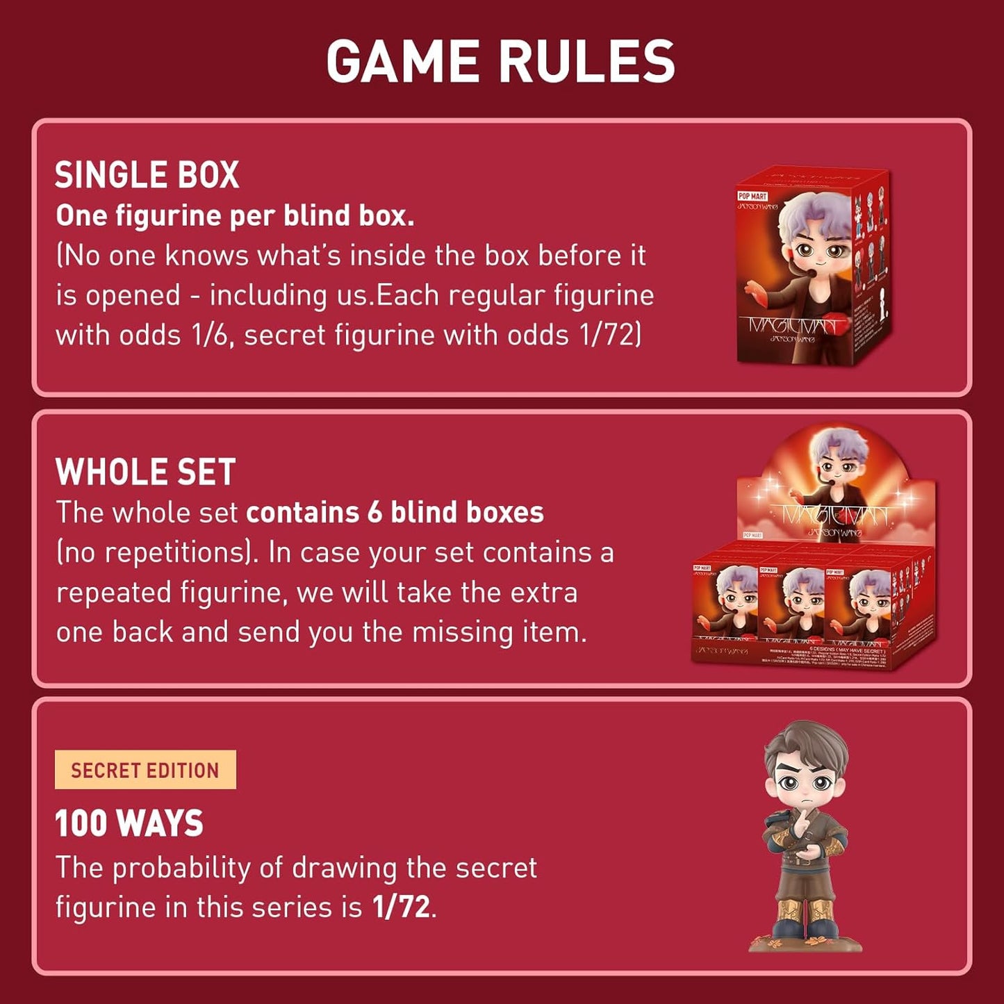 POP MART Jackson Wang Magic Man Series Figures, Blind Box Figures, Random Design Action Figures Collectible Toys Home Decorations, Holiday Birthday Gifts for Girls and Boys, Single Box