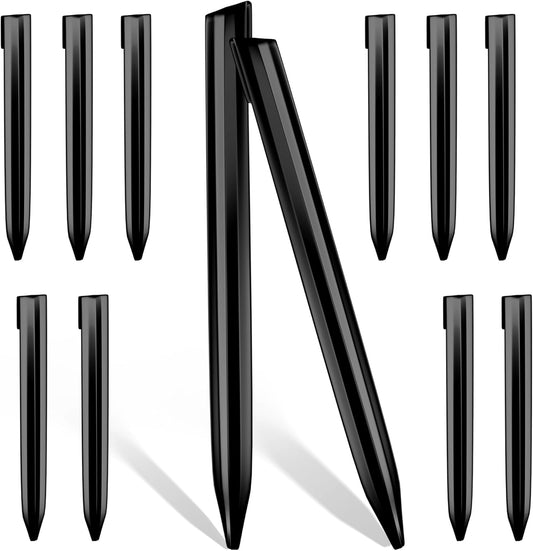 12Inch Metal Landscape Edging Stakes, 13Pcs Galvanized Steel Garden Stakes Top Curved Corrugated Landscaping Anchoring Spikes for Yard, Black