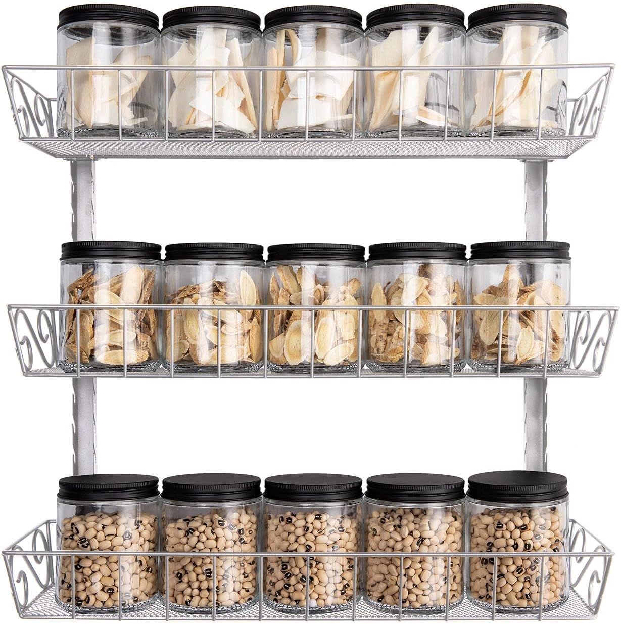 SWOMMOLY Adjustable Wall Mount Spice Rack, 3-Tier Dual-use (Multi-use) Organizer, Silver