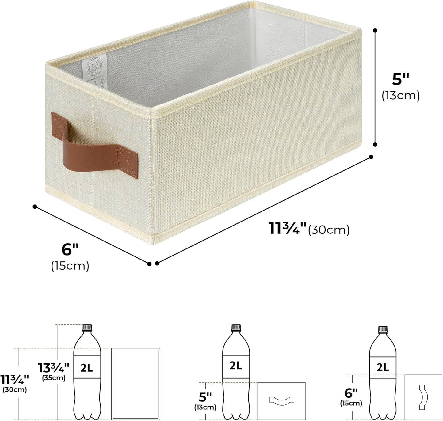 GRANNY SAYS Small Fabric Storage Bins, Storage Baskets for Shelves with PU Handles, Toilet Paper Storage, Mini Baskets for Organizing DVD, Photos, Clothes, Diaper, Sock, Cd, 3-Pack, Ivory