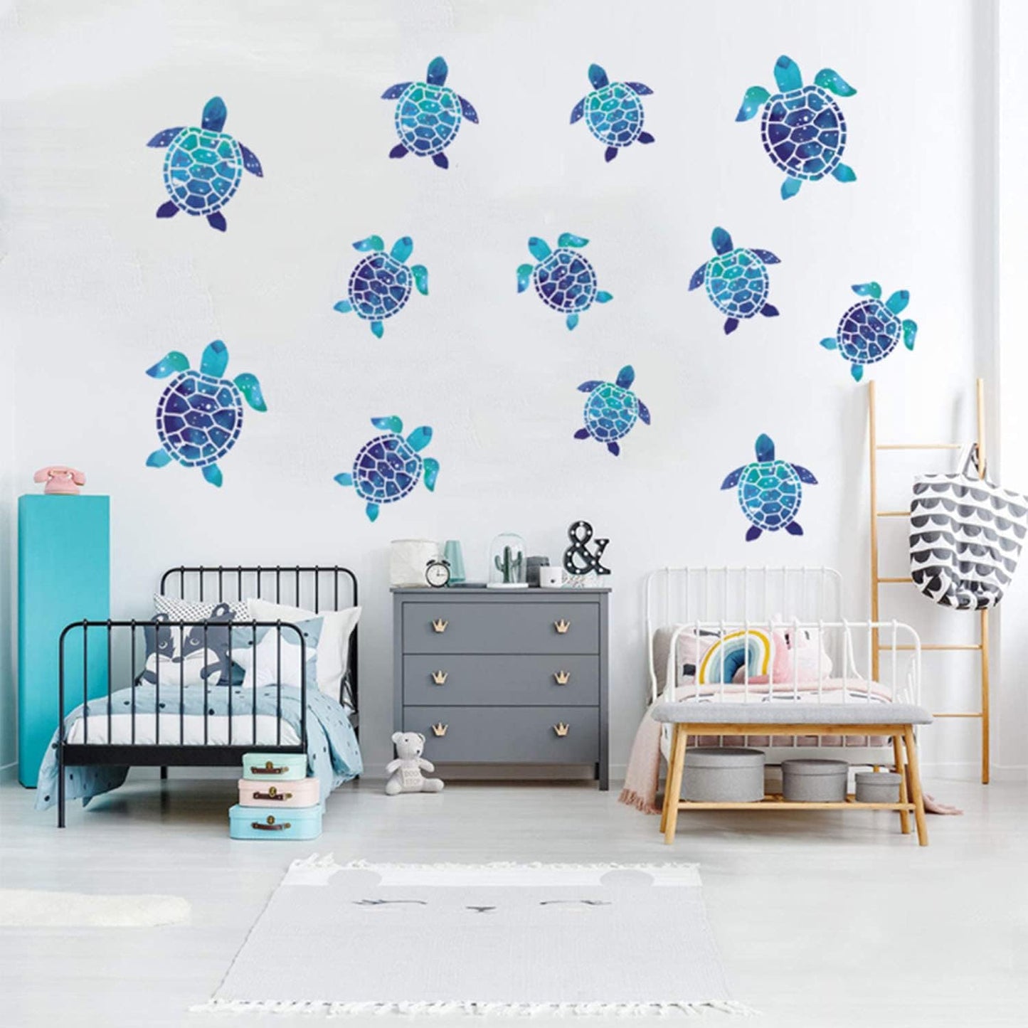 12pcs Sea Turtle Vinyl Stickers Underwater Ocean Decals Waterproof Wall Sticker Home and Bedroom Decoration, DIY Accessories, Blue