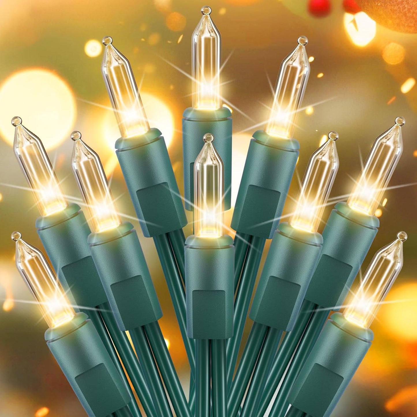 2 Pack Each 50 Count 12 Feet Clear Christmas Mini Lights - Green Wire Incandescent Bulb Mini String Lights for Indoor Holiday Xmas Tree Garland Birthday Wedding Party Festival Decoration