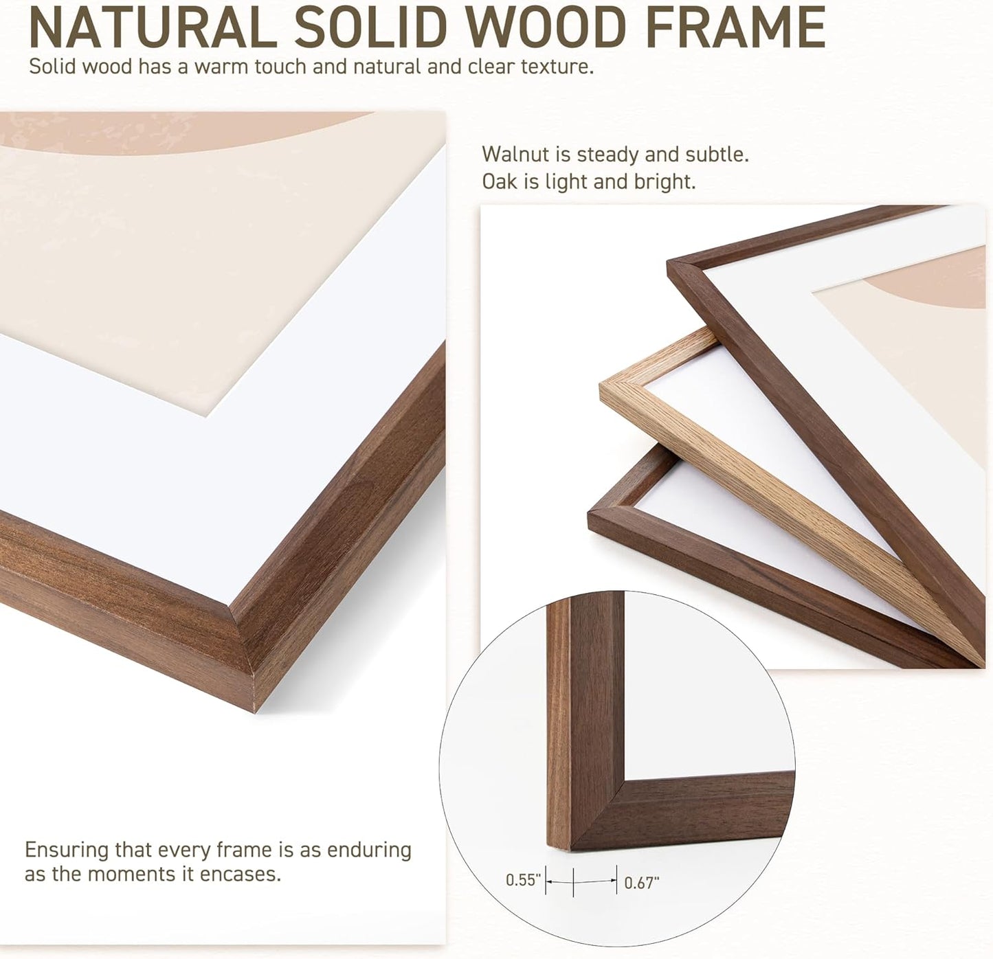 11x14 Picture Frame Natural Solid Walnut Photo Frames with 8x10 Removable Mat Wall Hanging Large Handcrafted Frame with HD Plexiglass Wall and Tabletop Display Large Poster Frame