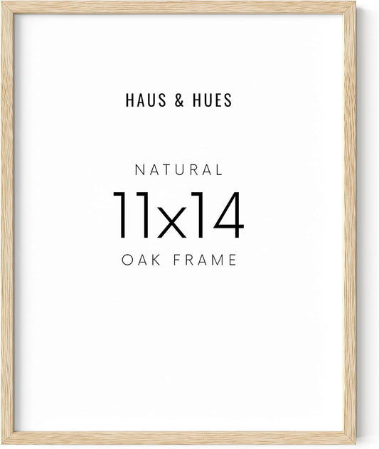 HAUS AND HUES Beige Oak Wood 11x14 Picture Frame - Modern Wood Wall Art Display - Lightweight 11x14 Frame for Art Prints, Photos, Posters - Ready-to-Hang Vertically & Horizontally