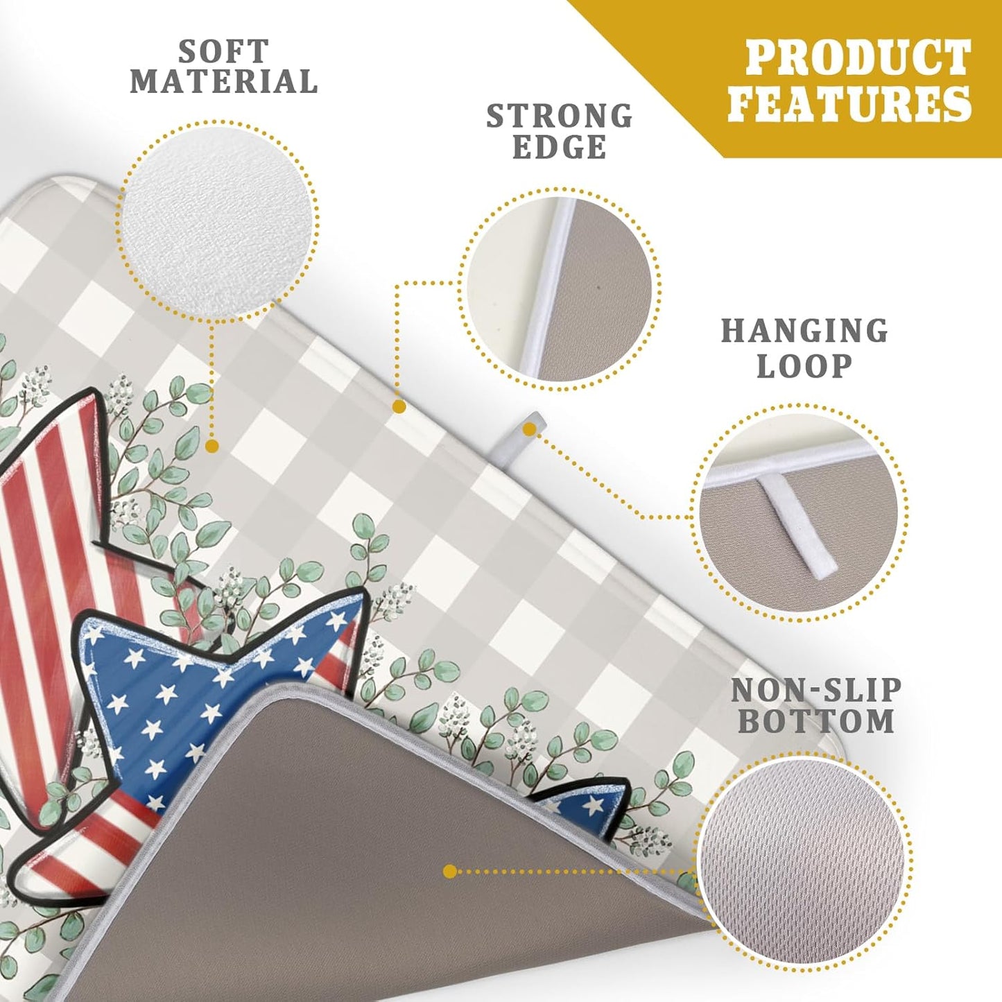 Patriotic Dish Drying Mat for Kitchen Counter Cute Stars 4th of July Holiday Absorbent Reversible Microfiber Kitchen Countertop Protector Dishes Pad Large 18x24 inch