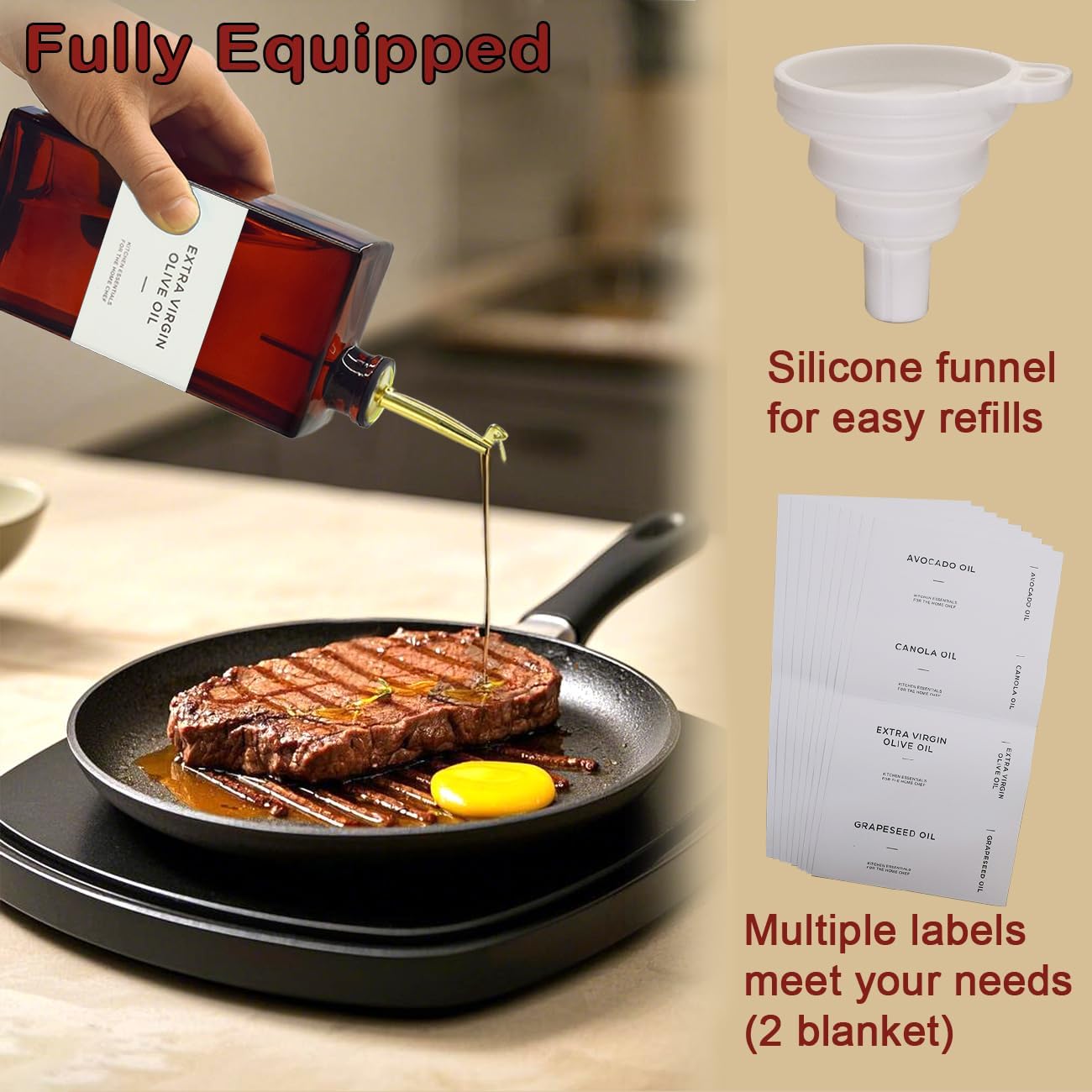 Olive Oil Dispenser Bottle for Kitchen - 16.9oz Dark Glass UV Protection, Oil and Vinegar Dispenser Set, Drip-Free Pourer, Kitchen Essential, Set of 2