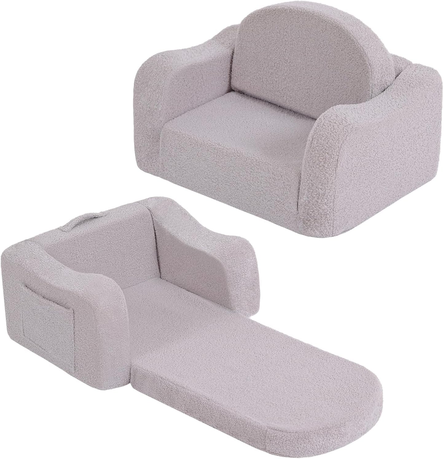 Welnow 2-in-1 Kids Sofa Chair, Convertible Toddler Chair Flip Out Children Sofa Chair with Wave Armrests Folding Kids Play Sofa with Side Pockets & Removable Cover Armchair for Girl or Boy