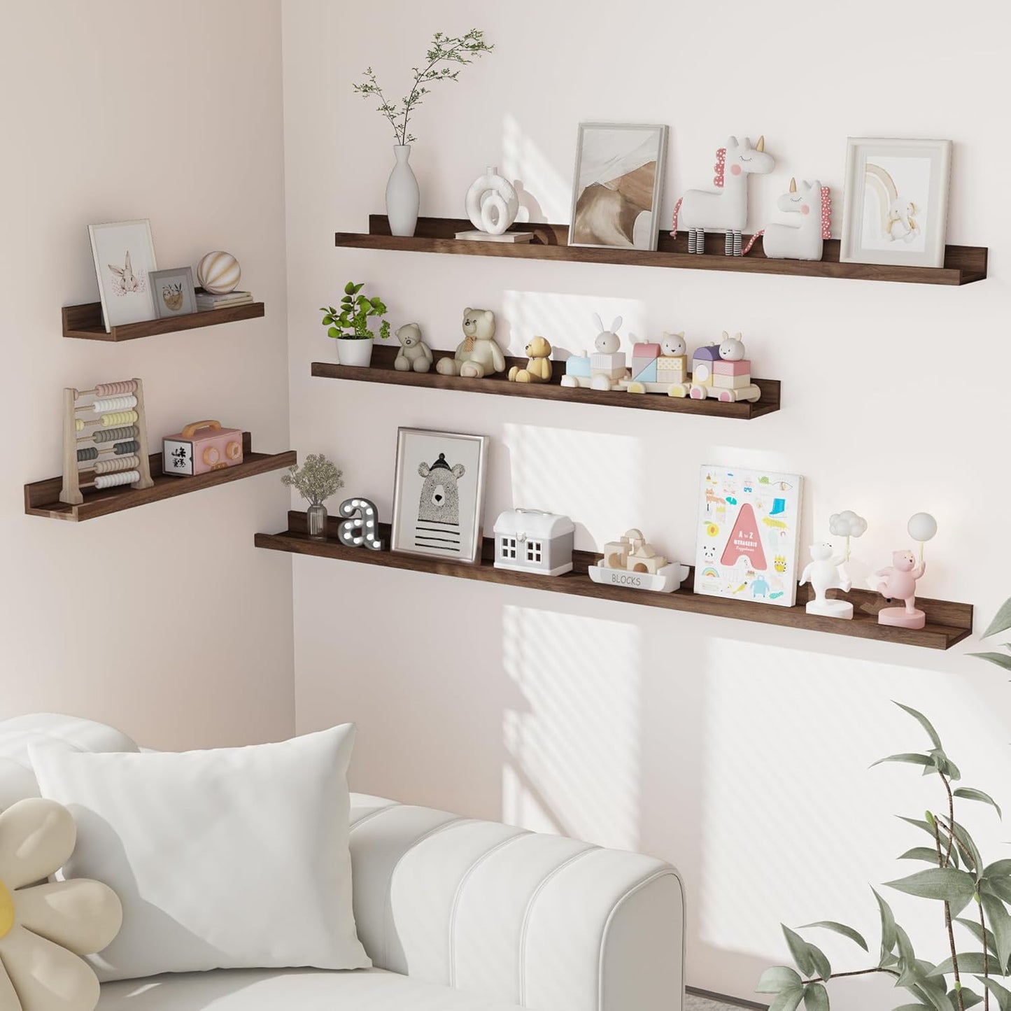 Heimlove Picture Ledge Shelf, Floating Shelves Set of 2, 36 Inches Picture Shelf for Wall with Ledge, Kids Bookshelf Wall Mounted for Living Room Bedroom Decor Books Photo Frames - Walnut