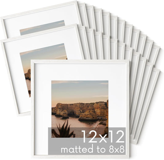 HAUS AND HUES Square Picture Frames 12 x 12 Set of 25 - Photo Gallery Wall Frame Set, Wood Frames With Mat, White Oak