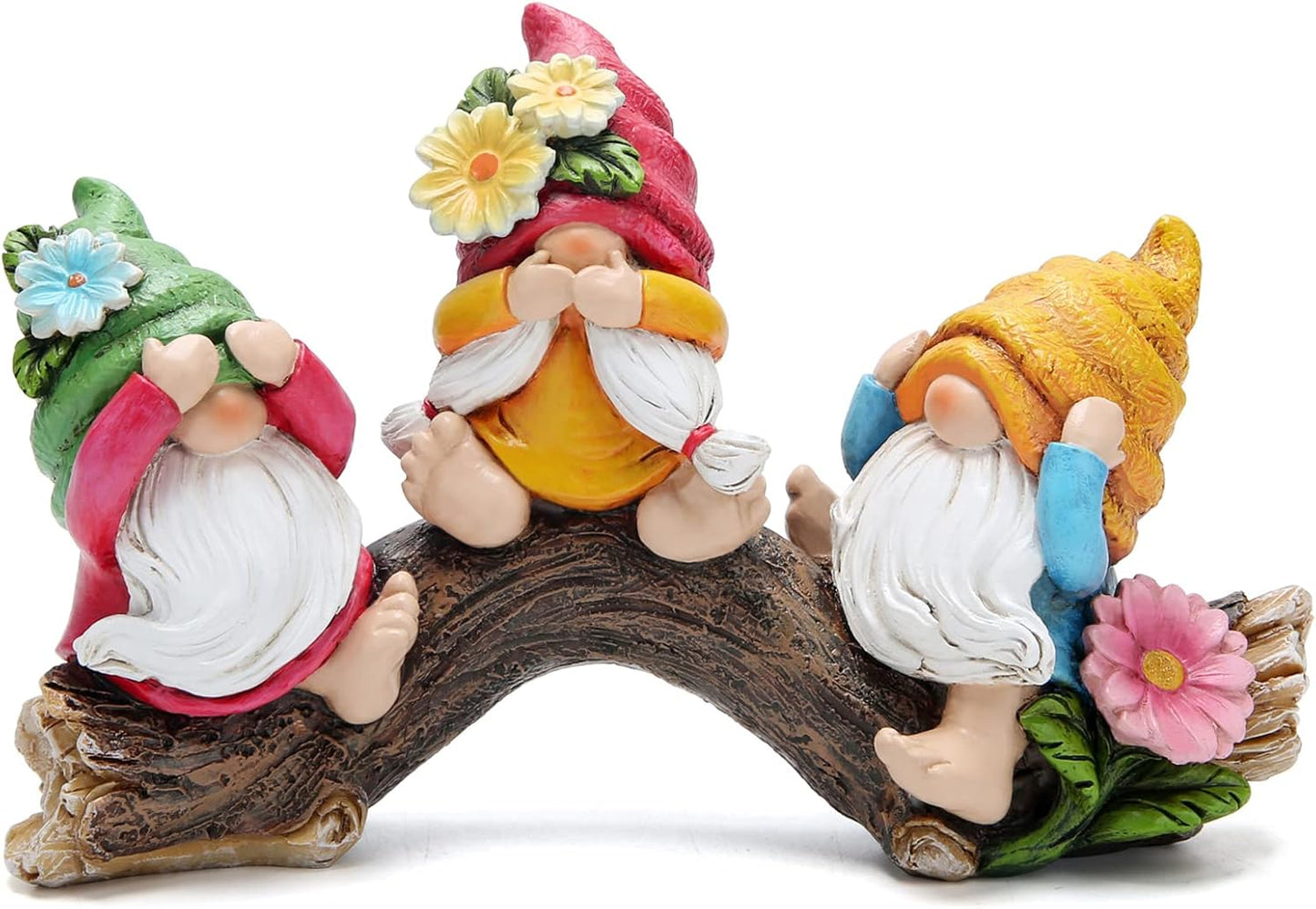 Hodao Spring Hear-No, See-No, Speak-No Gnomes Figurines Decorations Outdoor Flower Gnome Ornaments Decor for Home Table, Garden Yard, Flower Bed Summer Garden Gifts Decor for Mom