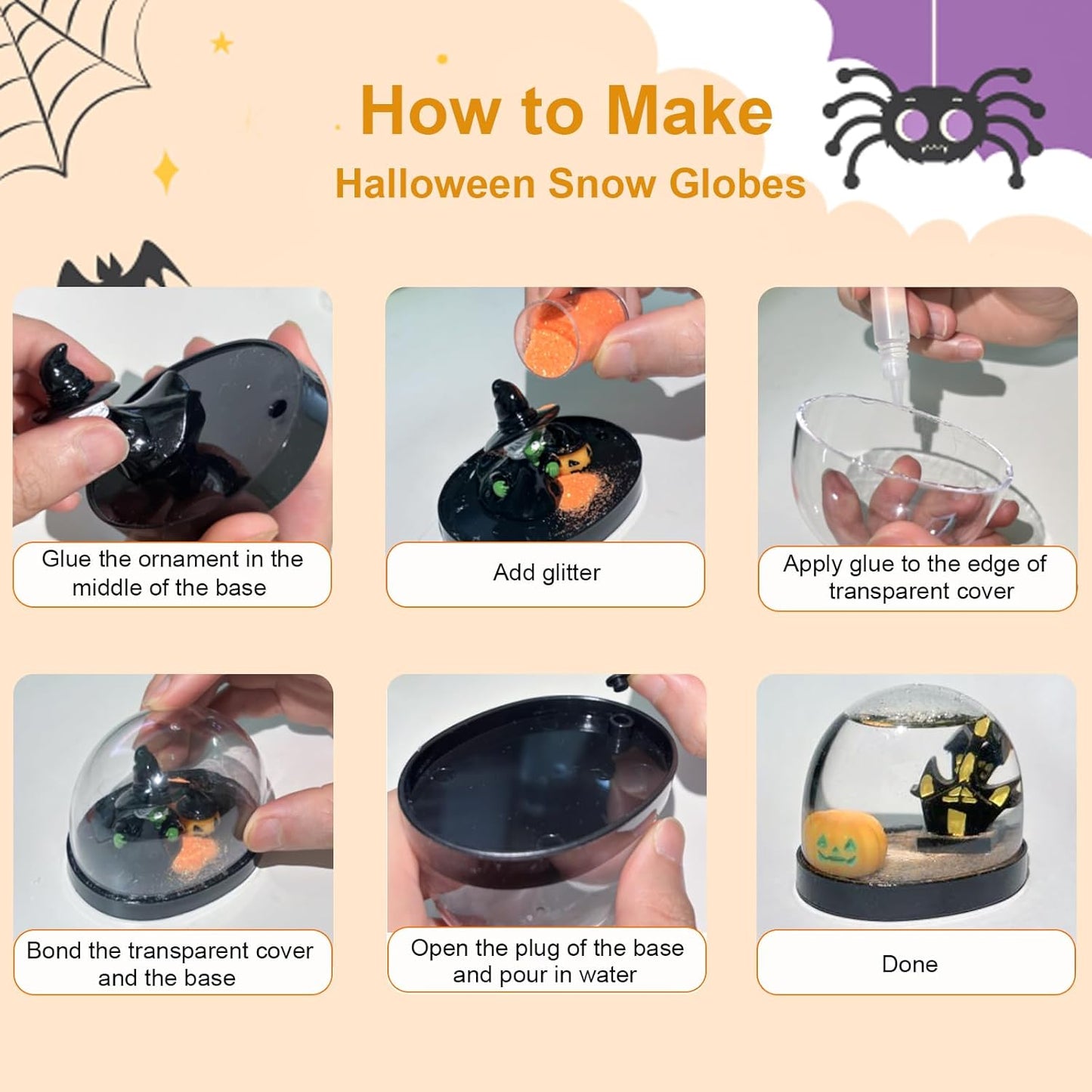 Halloween Snow Globes Making Kit - Make Your Own Snow Globes, Halloween Crafts for DIY Water Globes, Halloween Activities and Gift, Halloween Decorations for Home(6 Packs)
