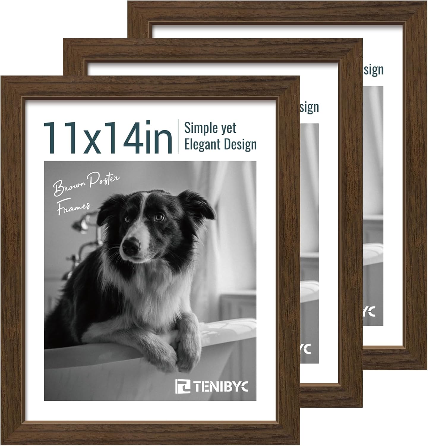 11x14 Picture Frame Set - 3 Pack, Brown Woodgrain, Wood Photo Frame, HD Tempered Glass, Wall Gallery Photo Frame