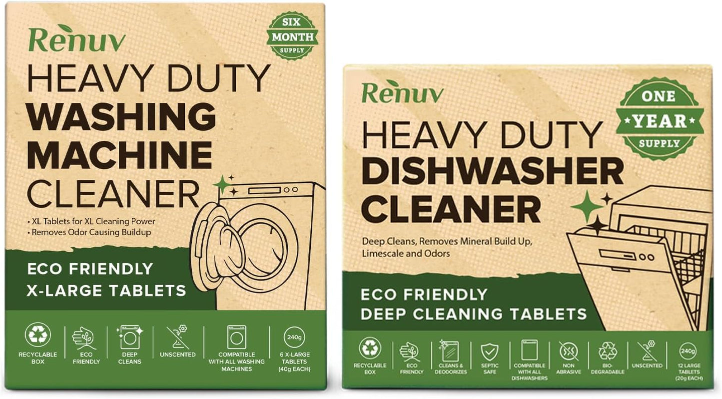 Washing Machine Cleaner + Dishwasher Cleaner Bundle - Heavy Duty Appliance Deep Cleaning, Descaling and Deodorizing