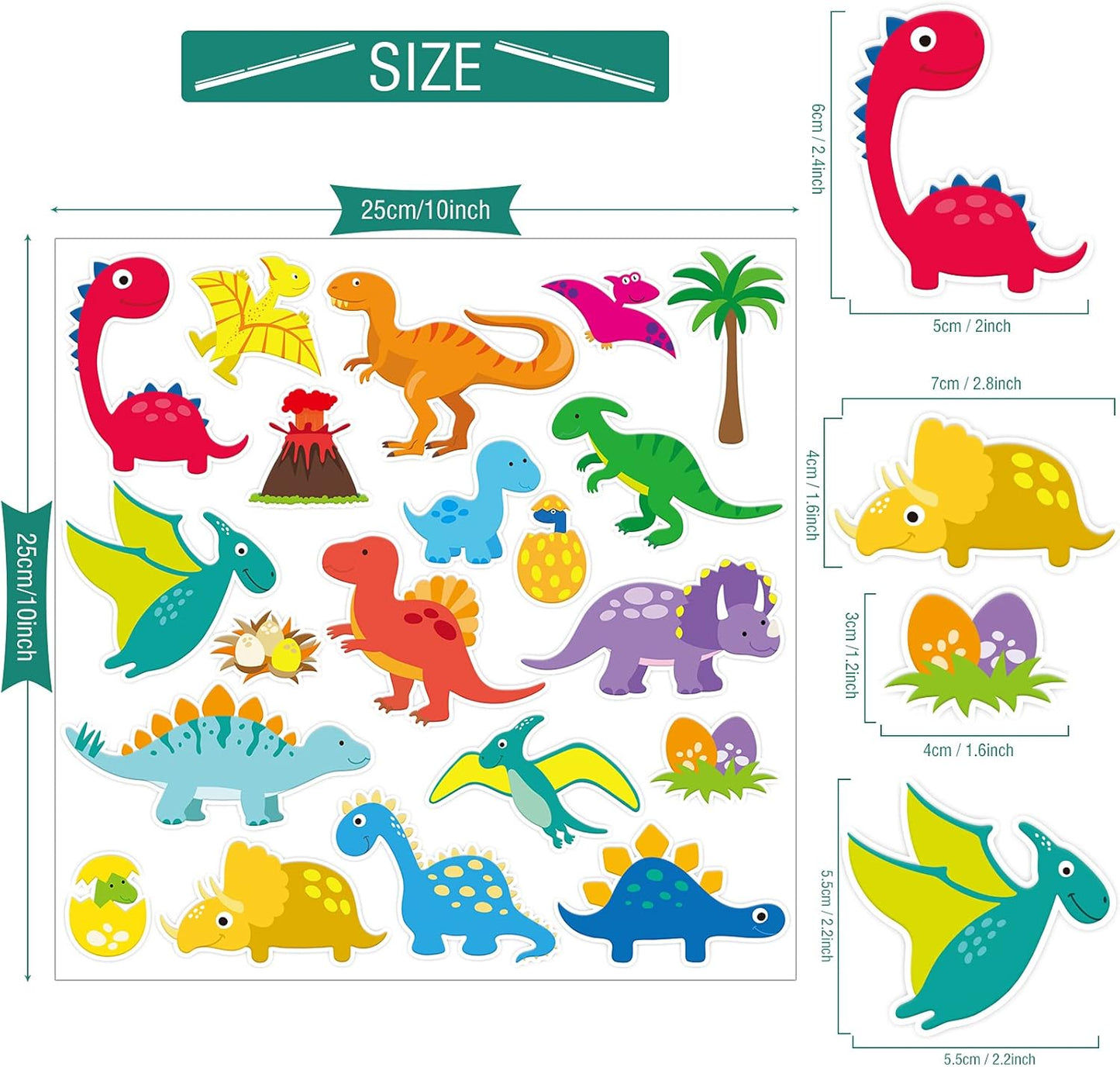 20 PCS Dinosaur Thick Gel Clings Dinosaurs Window Gel Clings Decals Stickers for Kids Toddlers and Adults Home Window Classroom Nursery Summer Dinosaurs Party Supplies Decorations