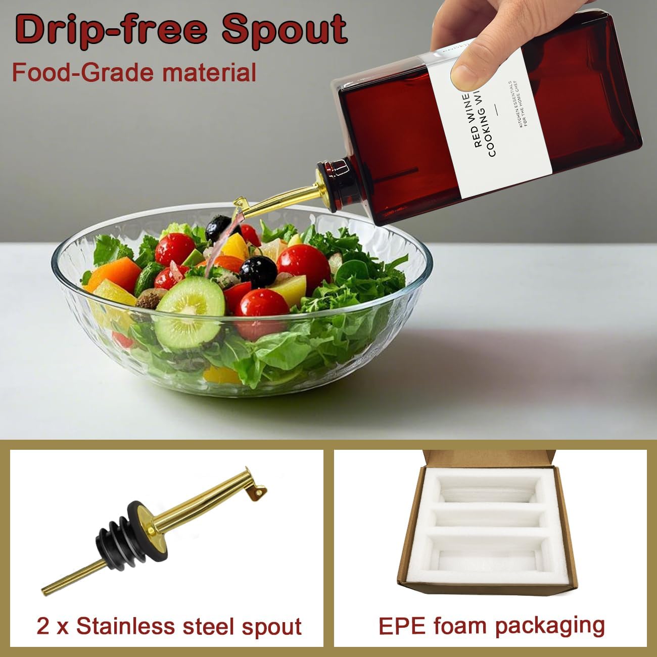 Olive Oil Dispenser Bottle for Kitchen - 16.9oz Dark Glass UV Protection, Oil and Vinegar Dispenser Set, Drip-Free Pourer, Kitchen Essential, Set of 2