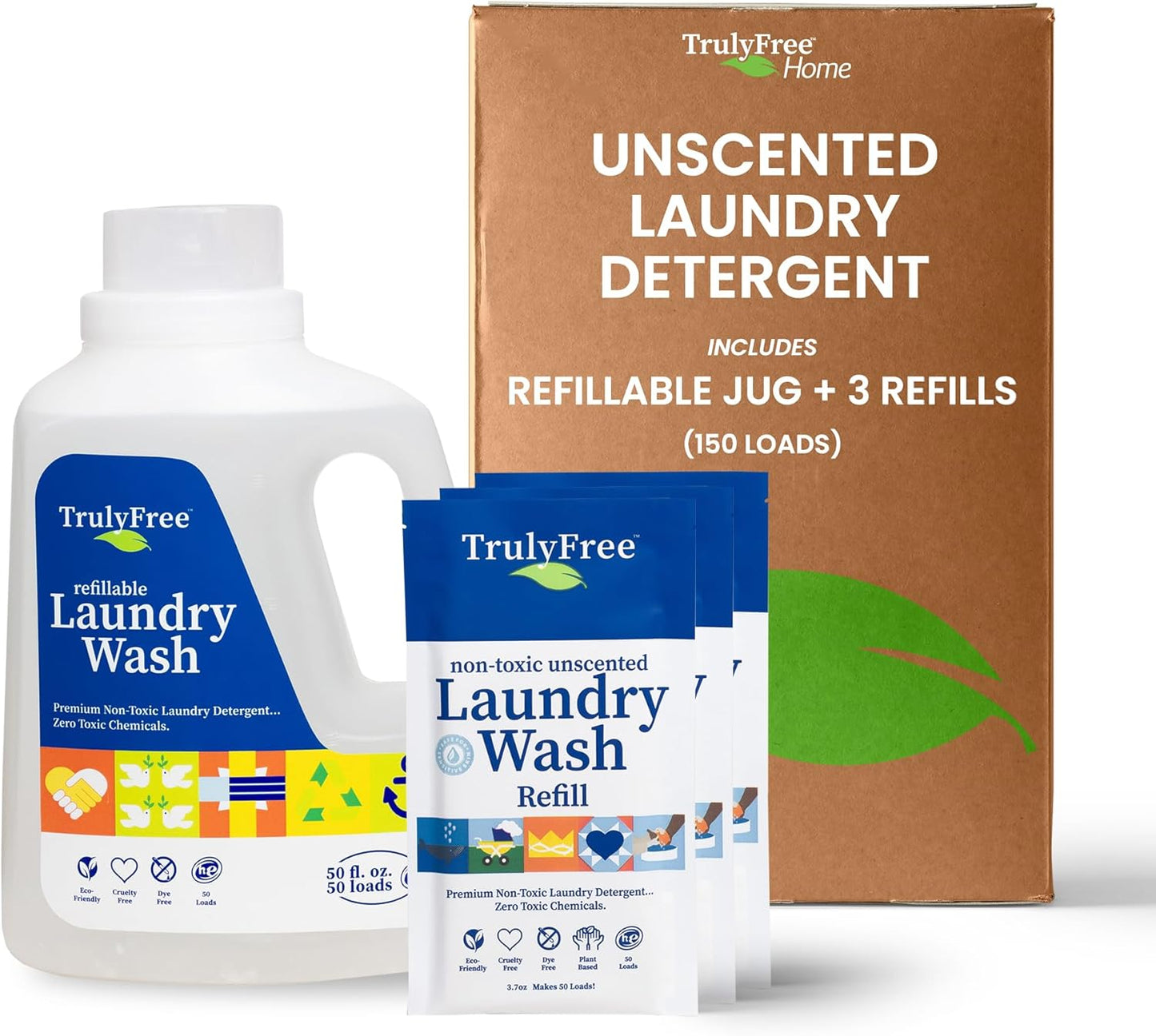Laundry Wash Detergent for Sensitive Skin, Gentle & Safe for Baby Clothes | Plant-Based, Natural Ingredients | Unscented | Include 1 Refillable Bottle (150 Loads)