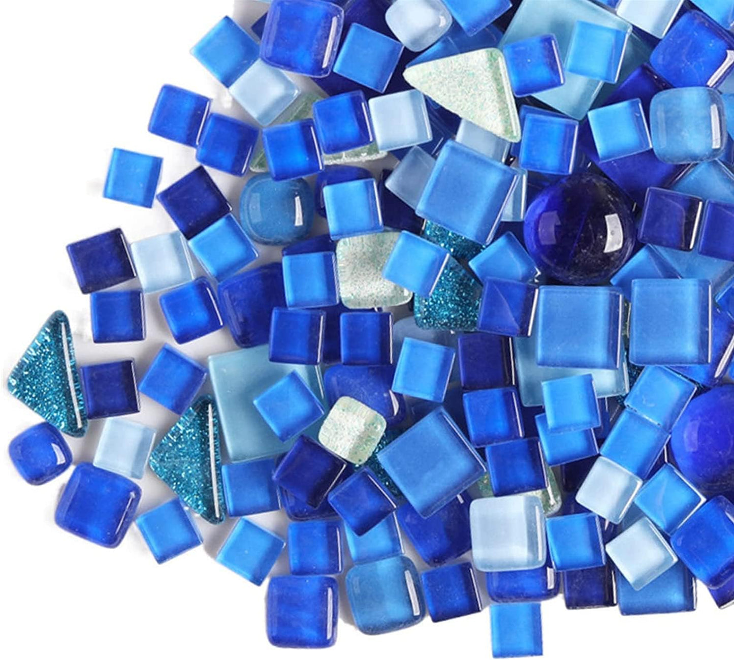 1.1 LB Irregular Crystal Mosaic Tiles,Small Particle Color Decal Crystal Glass Tile DIY Hobbies Children Handmade Crystal Craft for DIY Handmade Decorative Materials (Blue Series)