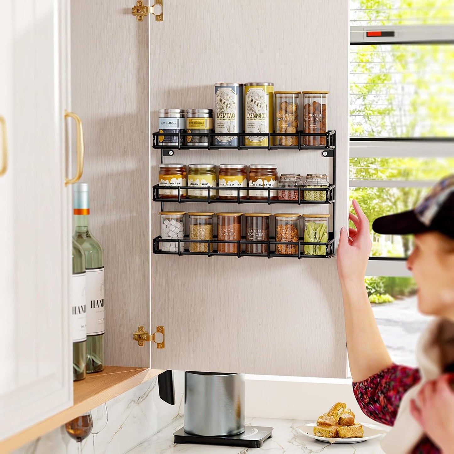 SUFAUY 2 Pack Spice Rack Wall Mount, 3 Tier Narrow Spice Rack Hanging Small Shelf for Cupboard, Black