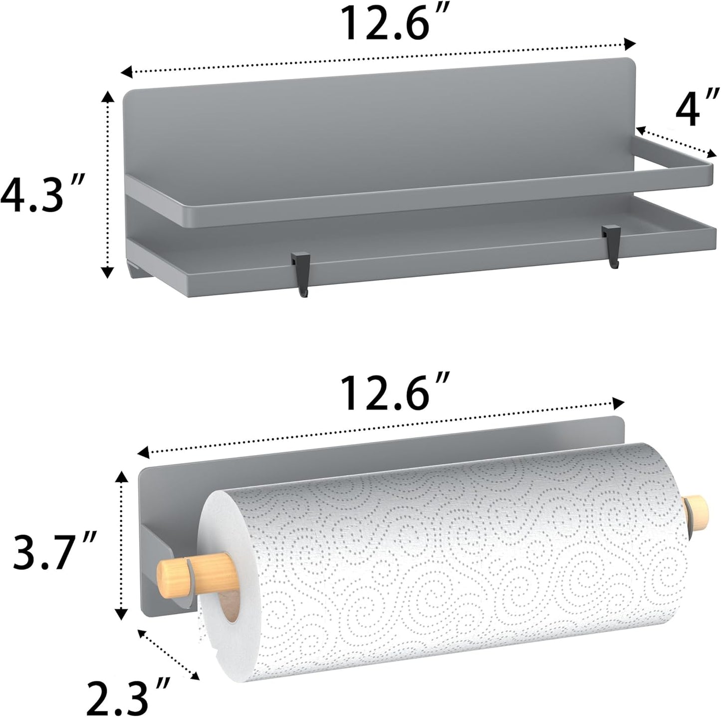 Magnetic Spice Rack Moveable Magnetic Shelf Organizer with Paper Towel Holder Kitchen Refrigerator Seasoning Storage Rack Fridge Magnet Organizer,Grey,3 Packs