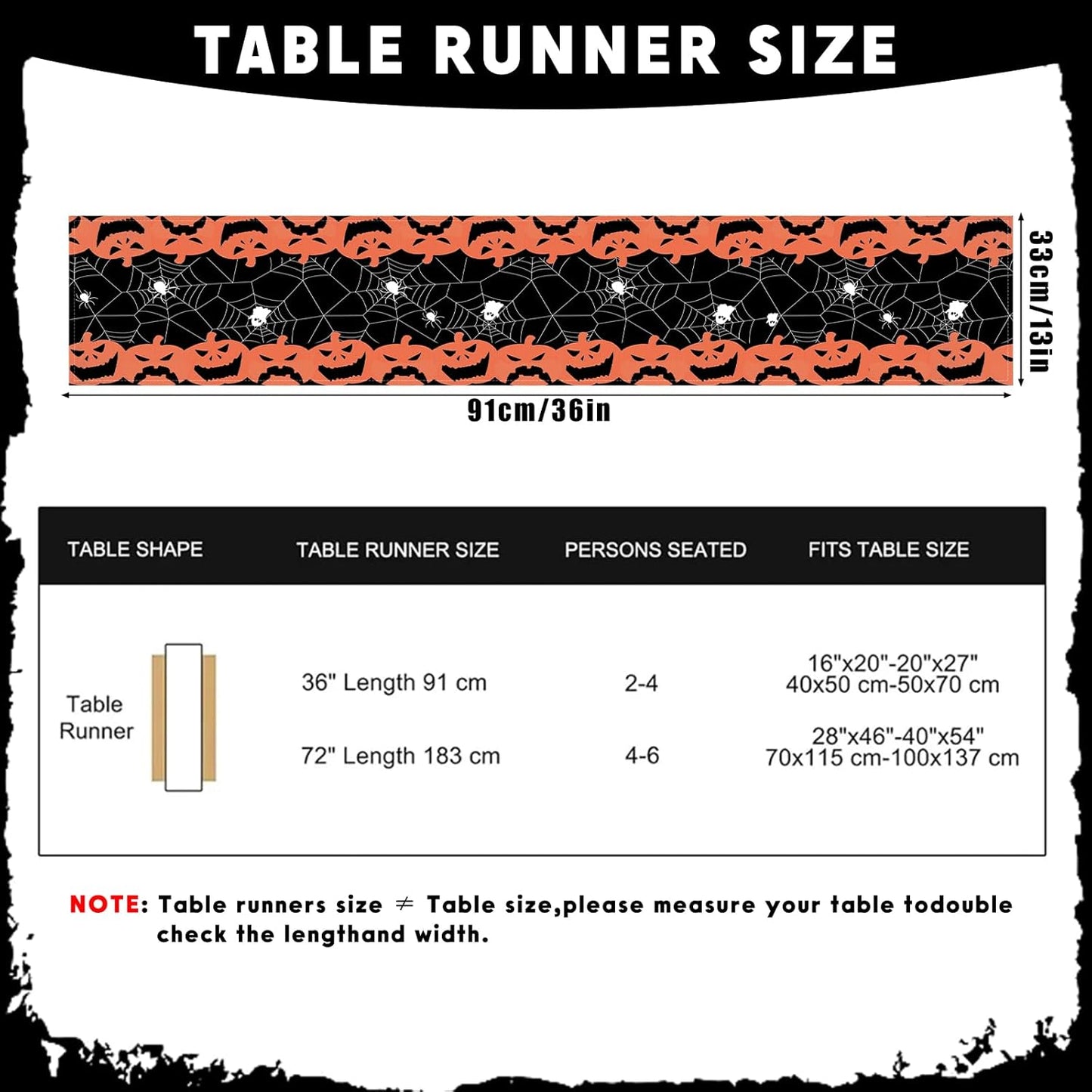 Halloween Table Runner Black and Orange Pumpkin Spider Web Table Linen Runner Halloween Decoration 13x36 Inch Table Runner for Dinning Kitchen Indoor Outdoor Halloween Kitchen Decor