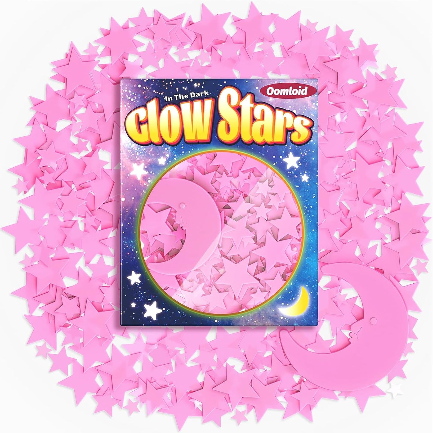 201 Pcs Glow in The Dark Stars Stickers for Ceiling, Pink Toddler Wall Room Decor Gifts, Luminous 3D Glowing Stars Stocking Stuffers for Kids Boys Girls