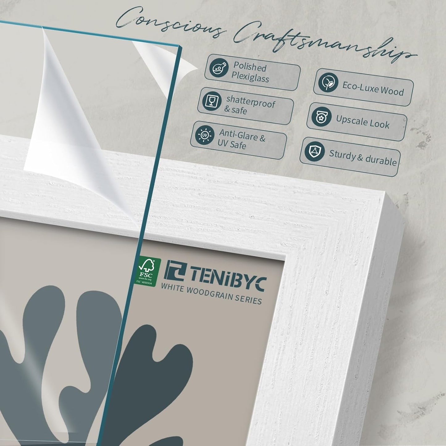 20x28 Picture Frame Set of 3 - White Woodgrain, Solid Wood Gallery Poster Frame - Wall Hanging