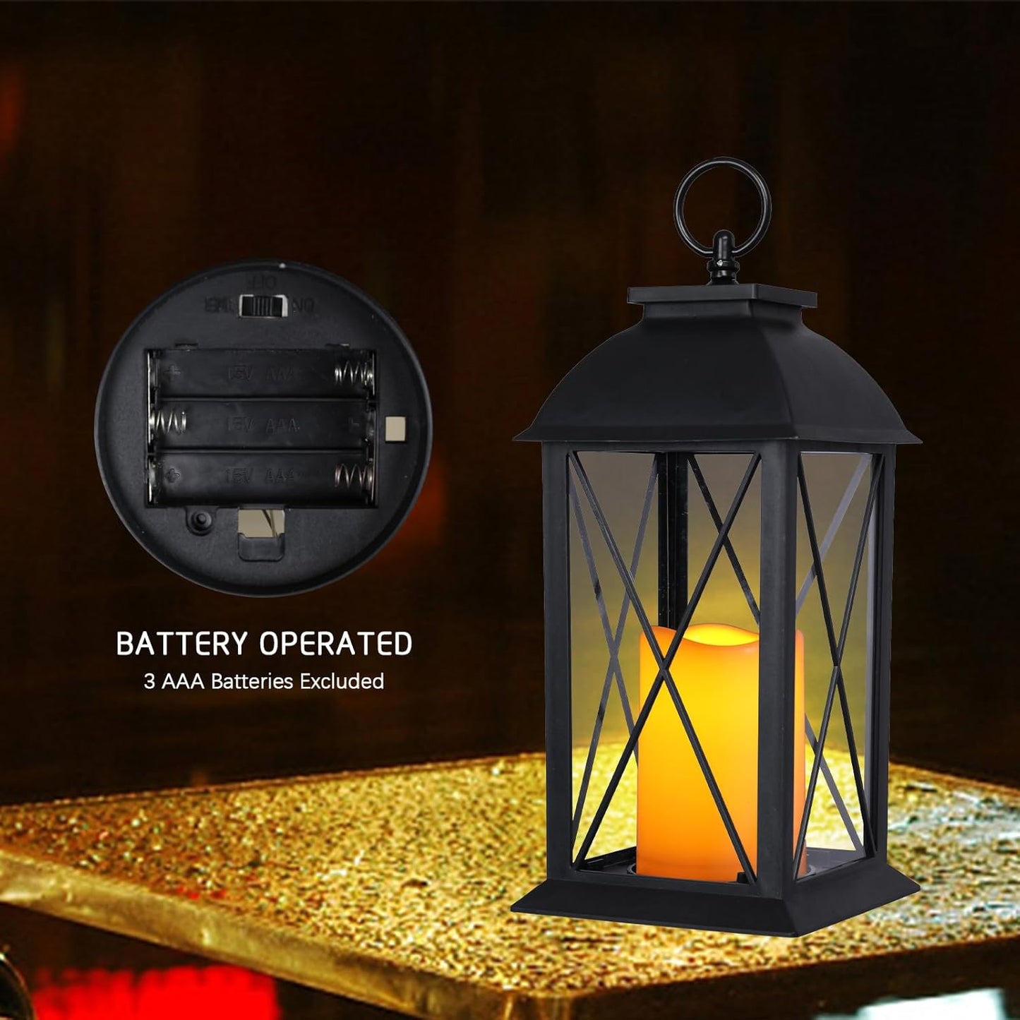 2 Pack 13-Inch Black Decorative Lantern with LED Candle, Battery Operated, Lightweight and Durable, Perfect for Indoor and Outdoor Use, Home Décor, Parties, and Holiday Decorations