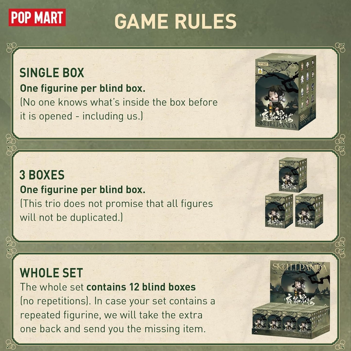 POP MART SKULLPANDA The Ink Plum Blossom Series Figures, 12PCs SKULLPANDA Blind Box Figures, Random Design Action Figures Collectible Toys Home Decorations, Holiday Birthday Gifts, Whole Set