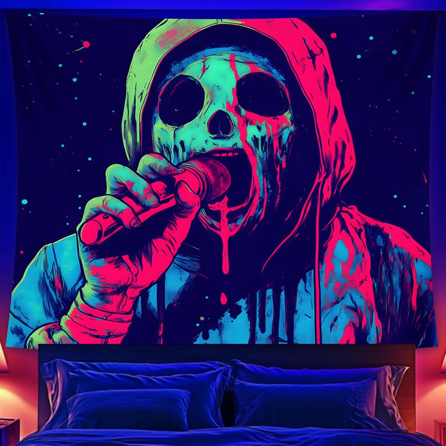 Halloween Tapestry, Blacklight Tapestry for Halloween Party Decor Hanging Tapestries Backdrop Wall Art Poster for Bedroom Dorm 59x51in