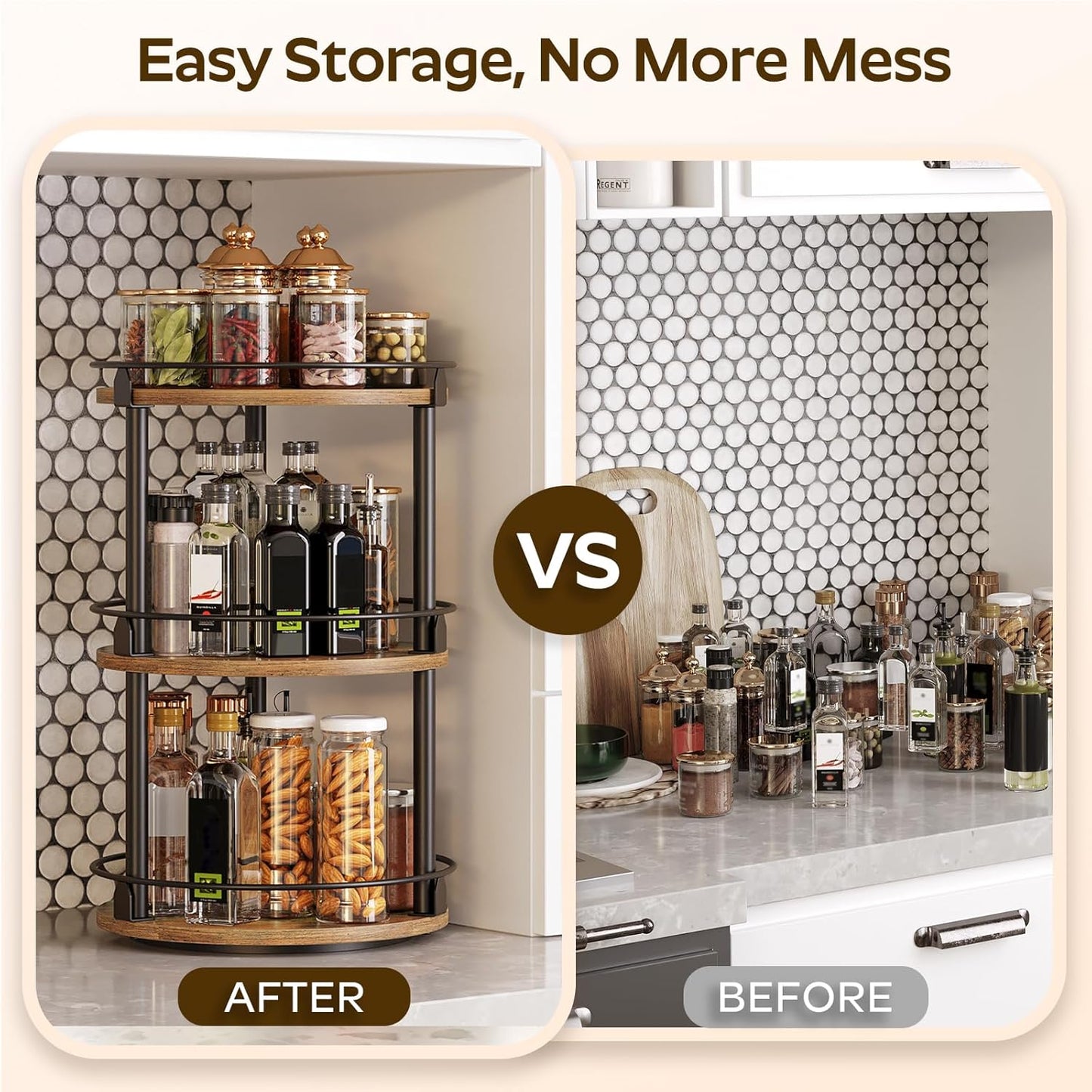 Spice Rack, Set of 2 Lazy Susan Organizer, 3-Tier Turntable Organizer For Cabinet, Compact and Versatile, for Kitchen Countertop, Rustic Brown SR23L2BR