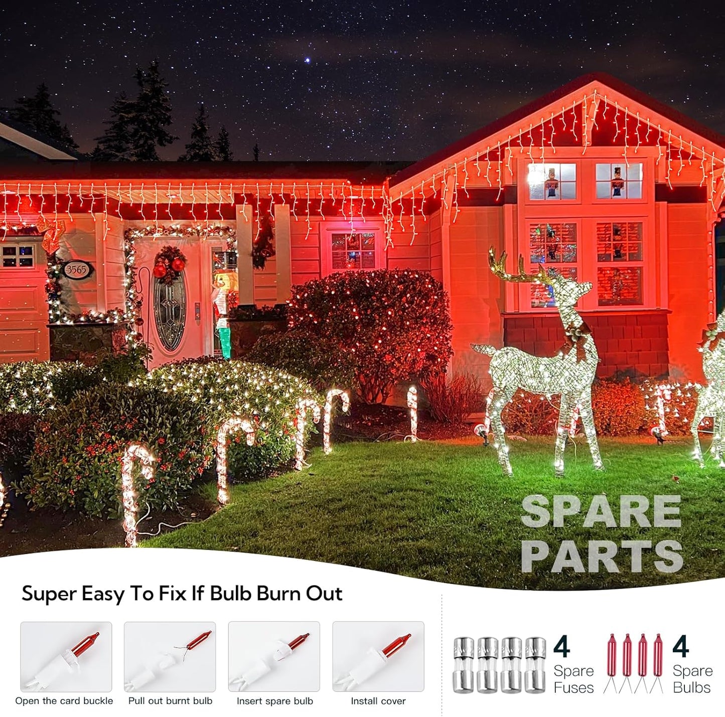 23FT 200Count Red Icicle Lights,White Wire Icicle Mini Lights Plug in with 40 Drops,Hanging Curtain Fairy String Light Connectable for Christmas Valentine's Day Halloween Party Decorations