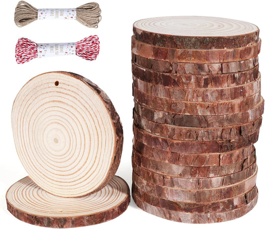 20 Pcs Wooden Discs for Crafts，3.9''-4.3'' Wood Circles for Crafts, Wood Slices for Painting DIY Christmas Ornaments Party Wall Home Wedding Decor