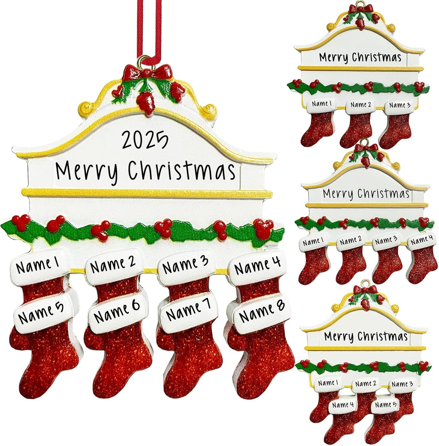 2025 Personalized Christmas Ornaments Family of 2/3/4/5/6/7/8,Custom Christmas Stoking Ornaments Deorations with Names,Customized Xmas Ornament Tree Deorations,Personalized Christmas Ornament Gifts