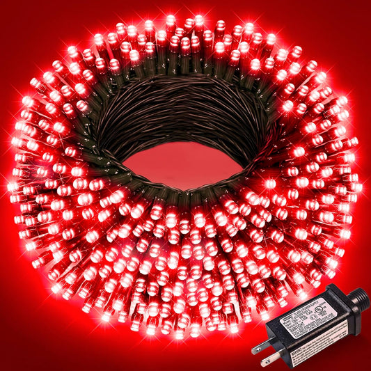 100FT 300 LED Christmas Lights Outdoor, Plug in Christmas Tree Lights with 8 Modes Waterproof, Plug in Green Wire String Twinkle Lights for Indoor Patio Wedding Party Decorations, Red
