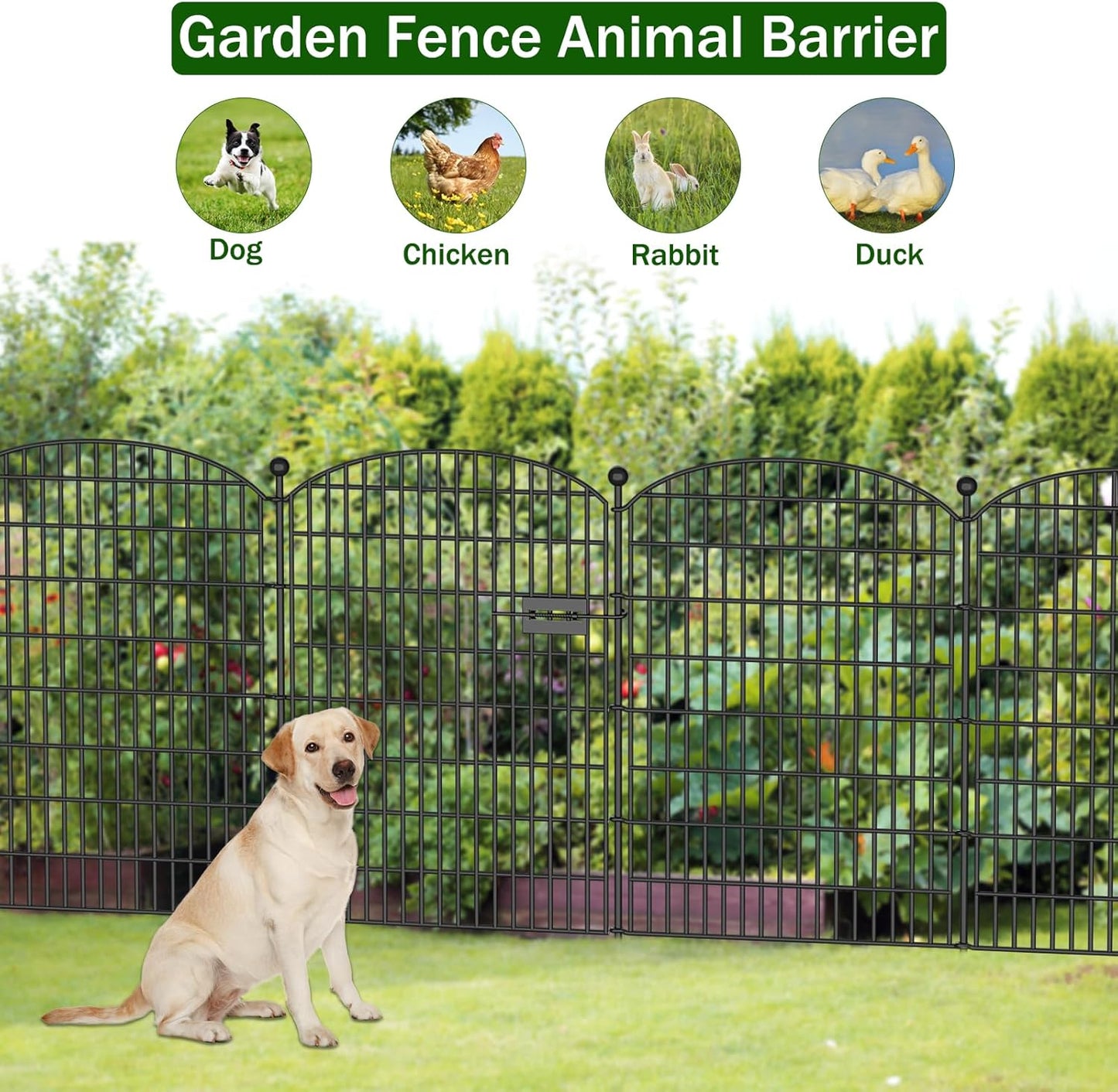20 Panels No Dig Decorative Garden Fence with Gate - 40 in (H) x 47.2 ft (L) 19 Panels + 1 Gate, Dog Fence Outdoor for Yard, Rustproof Metal Animal Barrier Ground Stakes Fencing for Garden
