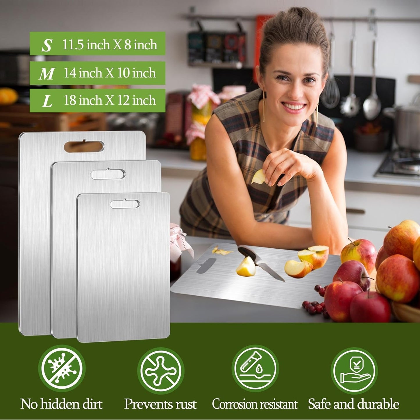 Titanium Cutting Board, 100% Pure Titanium Cutting Boards for Kitchen, Double Sided Food-Grade, Dishwasher Safe Chopping Board for Cutting Meat Vegetable Fruit (18"L x 12"W)