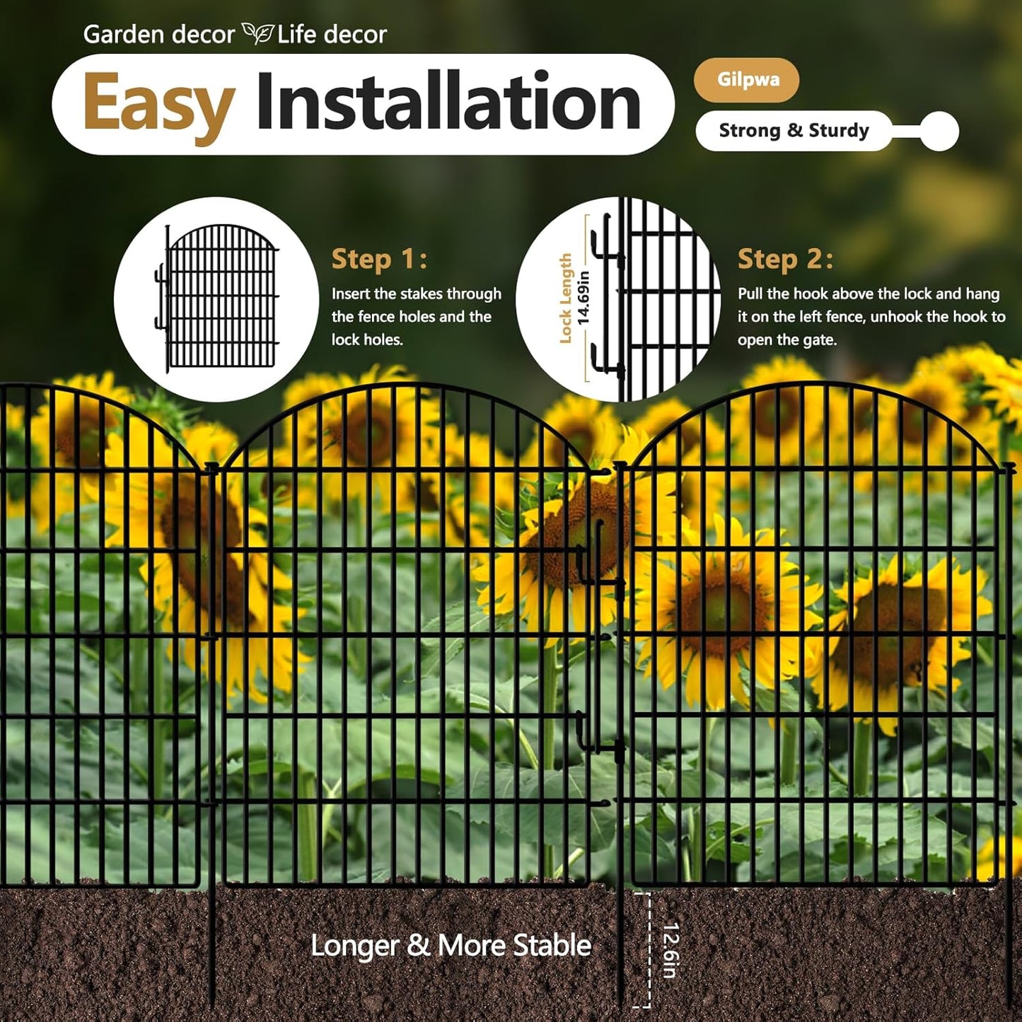 18 Panels No Dig Decorative Outdoor Garden Fence with Lock for Yard, 33in (H) x 40.16 (L) Animal Barrier Fencing Rustproof Metal Wire Panel Border for Dog, Rabbits, and Patio Temporary Ground Stakes