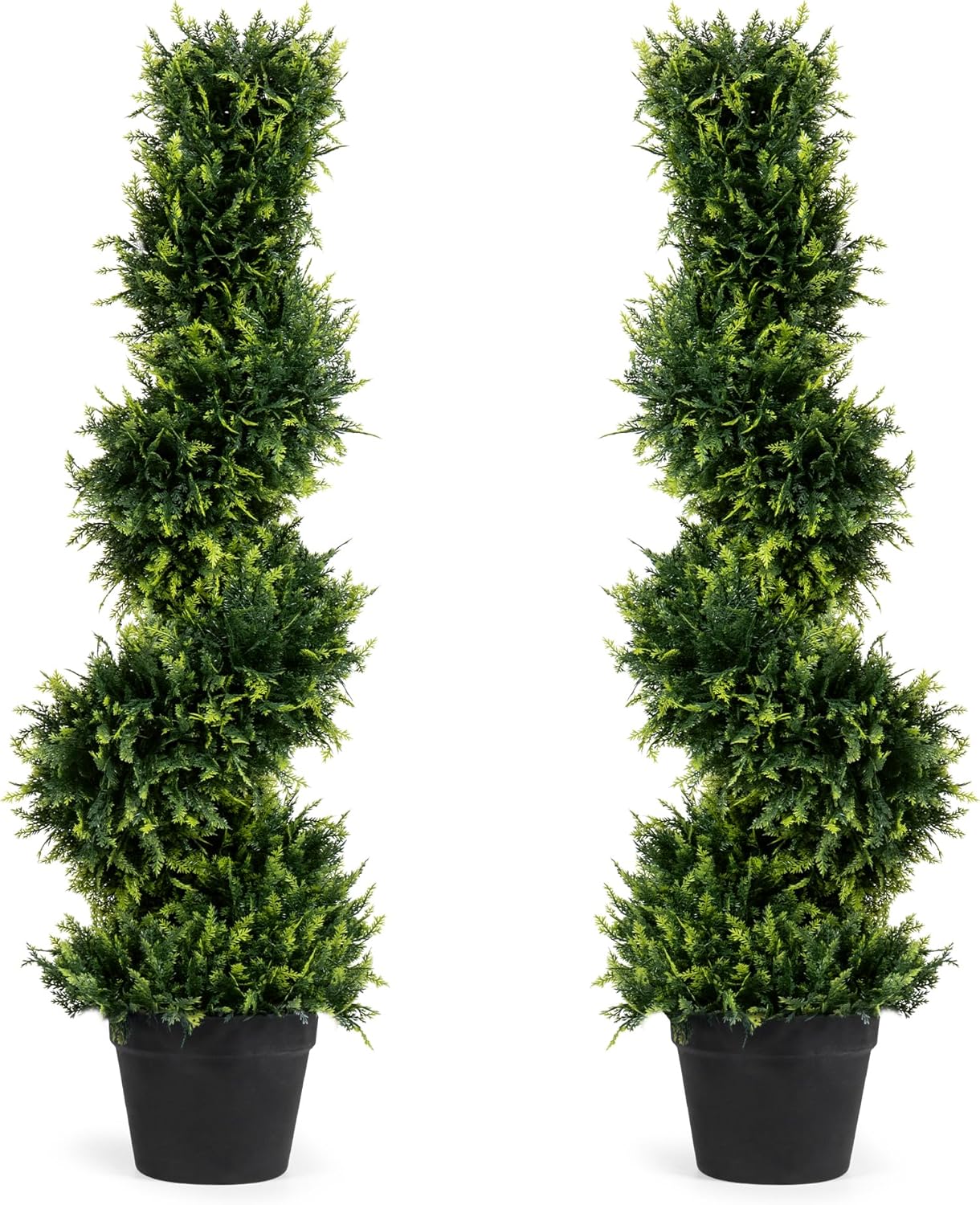 2-Pack Faux Cedar Spiral Topiary Trees - 3.2ft Tall - Planter Included - Artificial Trees for Indoor or Outdoor - Realistic Design with Dense Green Foliage - UV-Protected & Weather-Resistant Plants