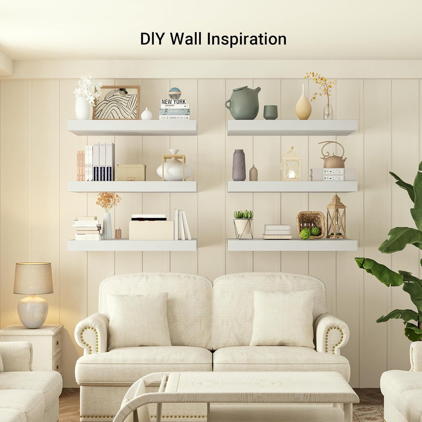 Heimlove 24 x 12 Inch Deep Floating Shelves Wall Mounted with Invisible Brackets,Storage Hanging Shelf for Wall Decor in Bathroom, Bedroom, Toilet, Kitchen, Living Room, Office Set of 1 (White)