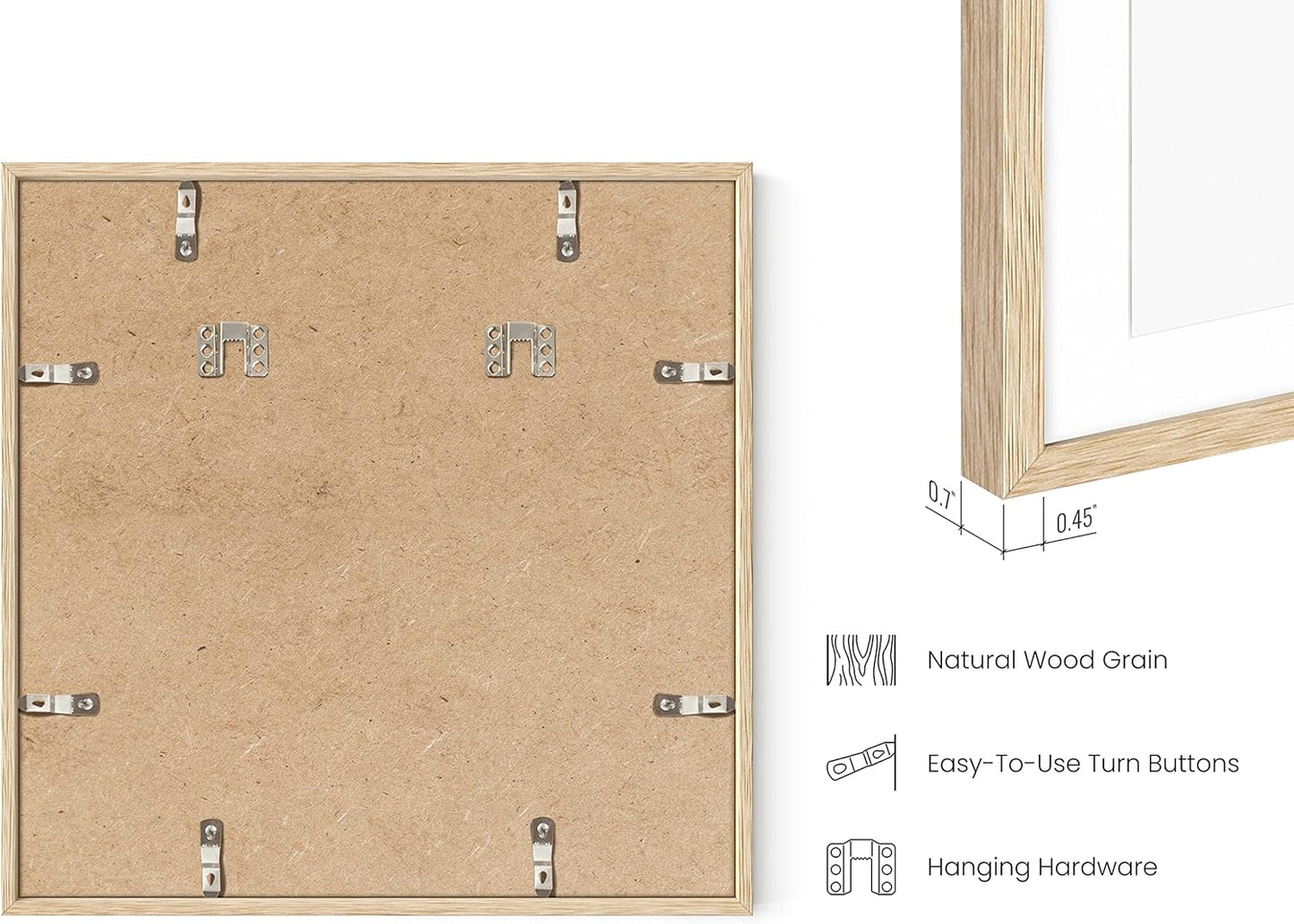 HAUS AND HUES Solid Oak Wood 16”x16” Picture Frames Matted to 12”x12” Set of 6-16x16 Gallery Wall Frame Set, Square Picture Frames Pack of 6, 16 x 16 Square Frames with Mat (Beige Oak Frames)