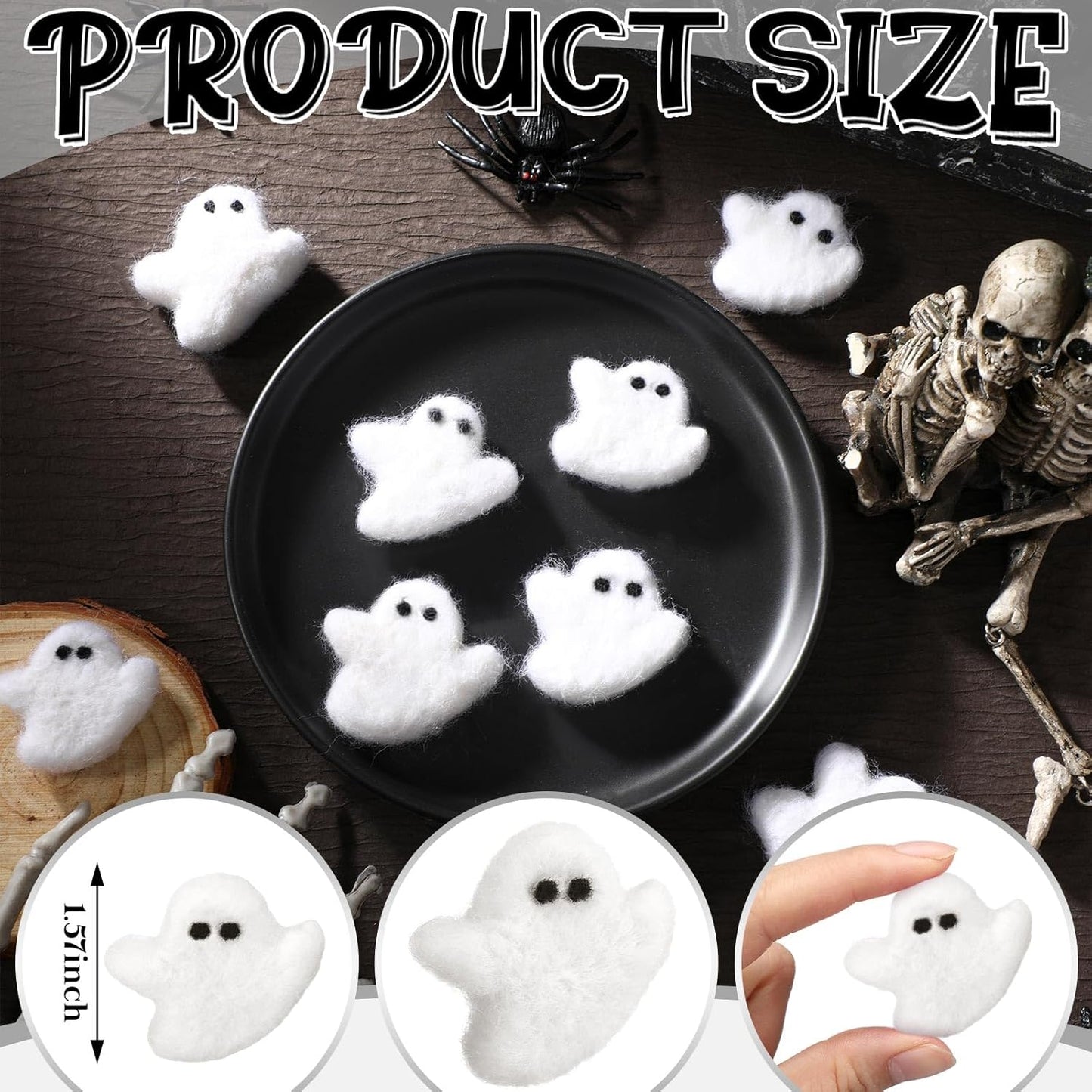 24 Pcs Halloween Felt Ghosts Wool Felted DIY Ornament Ghost for Halloween Party Decoration Home Indoor Outdoor Supplies(White)