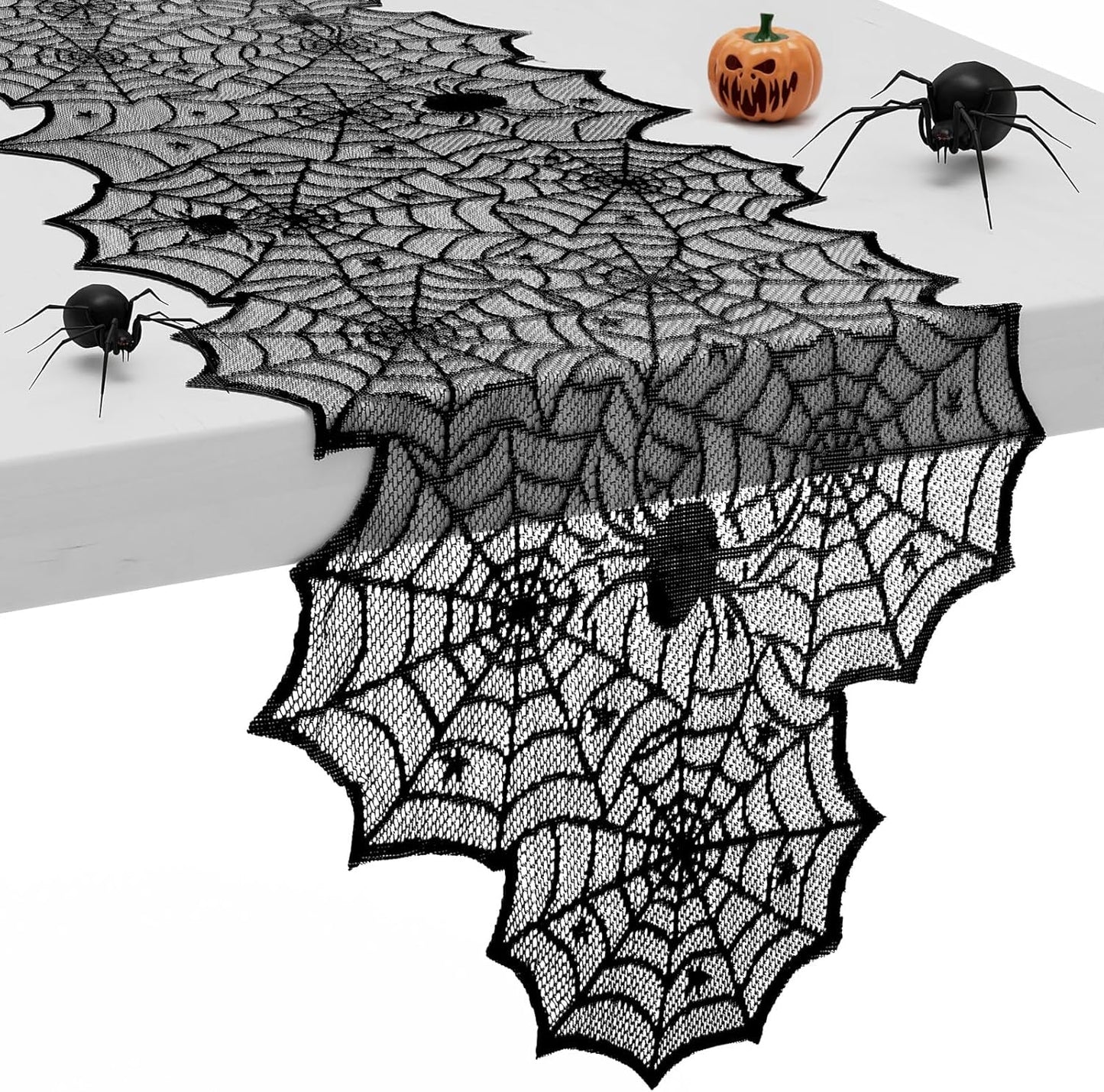 Halloween Table Runner,72 Inches Long Black Lace Spider Web Table Runners for Halloween Table Decoration/Party Dinner Table Decor,Kitchen,Mantel,Bedroom Decoration