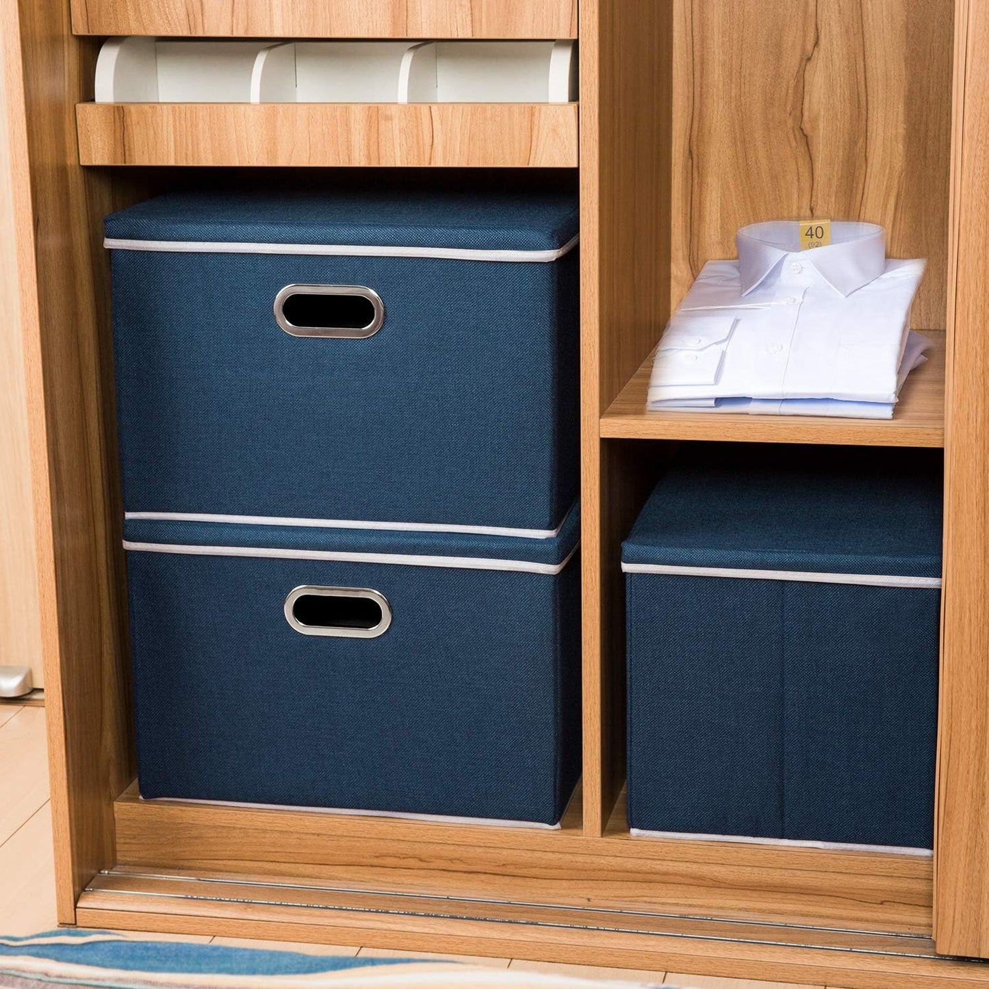 PRANDOM Large Collapsible Storage Bin with Lid [1-Pack] Fabric Foldable Storage Box Organizer Container Basket Cube with Cover for Home Bedroom Closet Office Nursery Royal Blue(17.7x11.8x11.8)