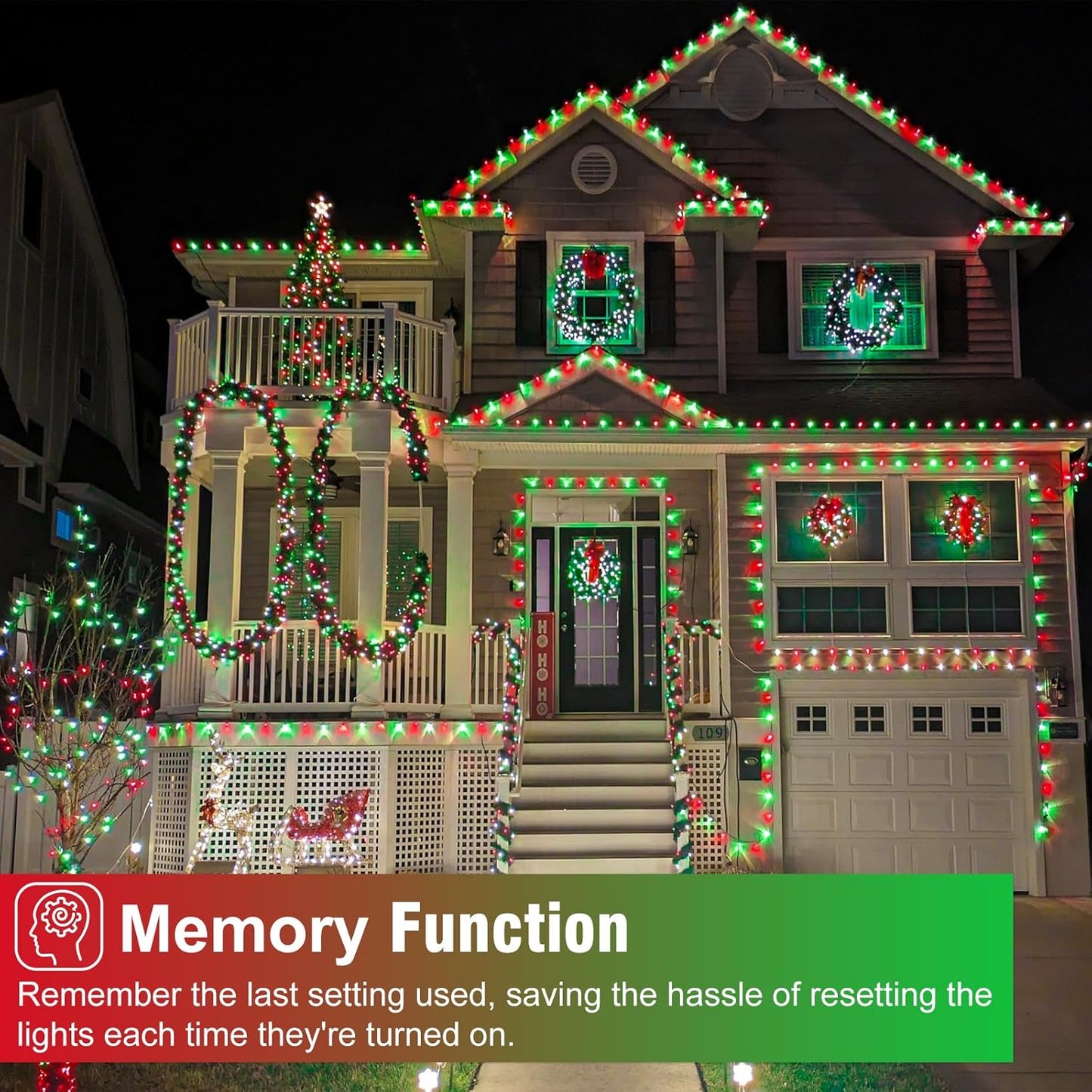 262FT 800 LED Christmas Lights, Plug in Christmas Tree Lights Outdoor with Timer and 8 Modes, Green Wire Waterproof String Light for Indoor House Yard Patio Wedding Decorations, Red Green