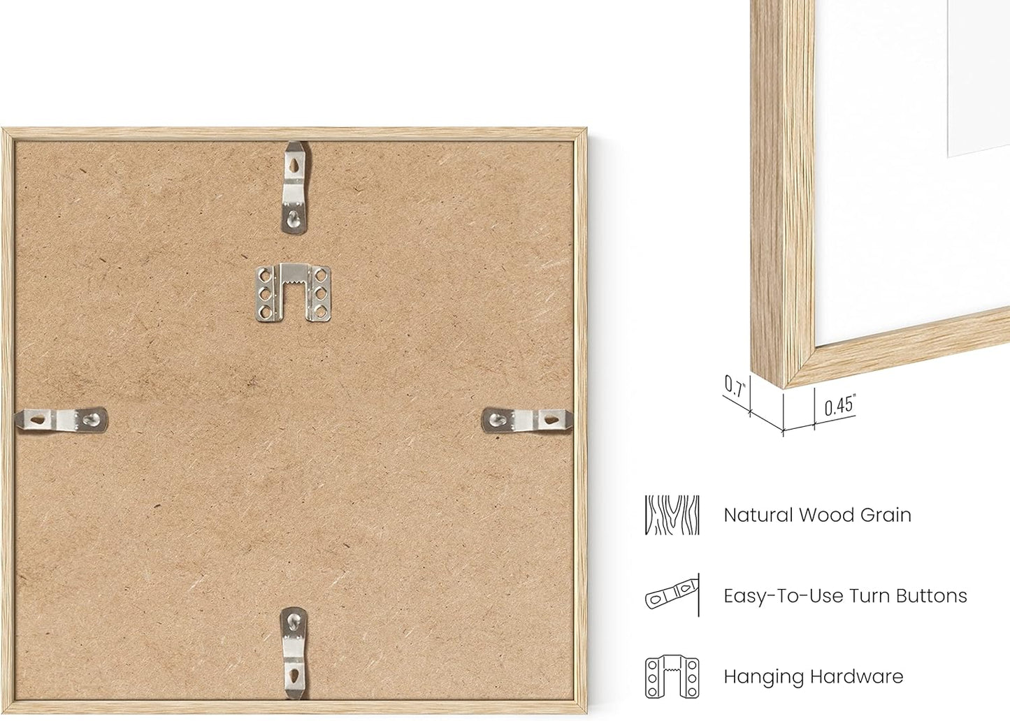 HAUS AND HUES Solid Oak 8"x8" Picture Frame Matted to 4"x4" - 8x8 Square Frame With or Without Mat, 8x8 Wood Frame, Square Photo Frame, 8 x 8 Wood Picture Frame (Beige Oak)