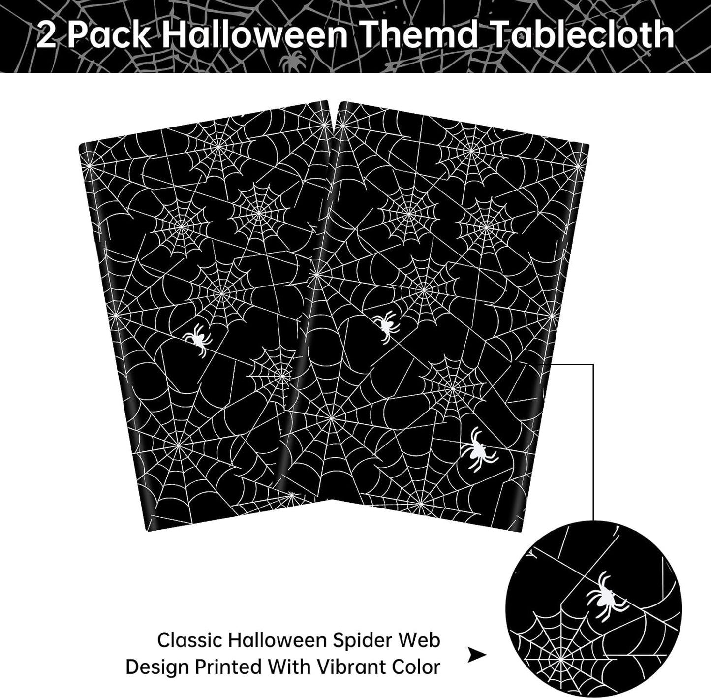 2 Pcs Halloween Tablecloth - Plastic Halloweens Spider Webs Table Cloth, Black Disposable Rectangle Spiderweb Table Cover for Halloween Party Decorations Supplies Favors Tables Decor, 108 x 54 Inch