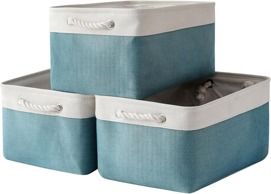 TheWarmHome Storage Bins - Large 3 Pack 15.7x11.8x8.3 in Fabric Storage Baskets for Organizing Shelves | Large Basket Closet Organizer for Home Decor Shelf Baby Toy Laundry (White & Green)